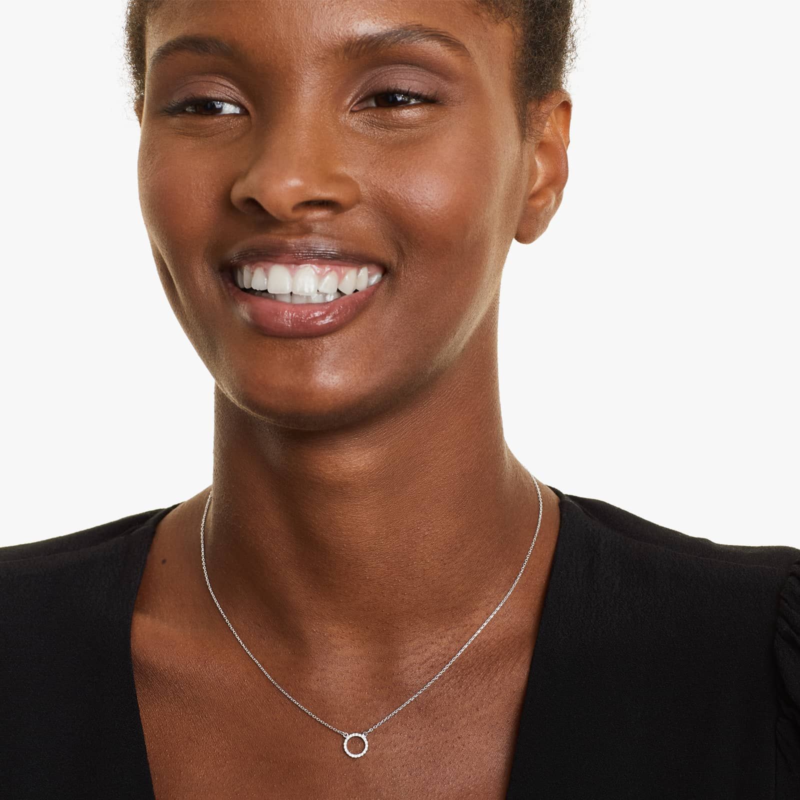 Open Circle Diamond Necklace In 14K White Gold