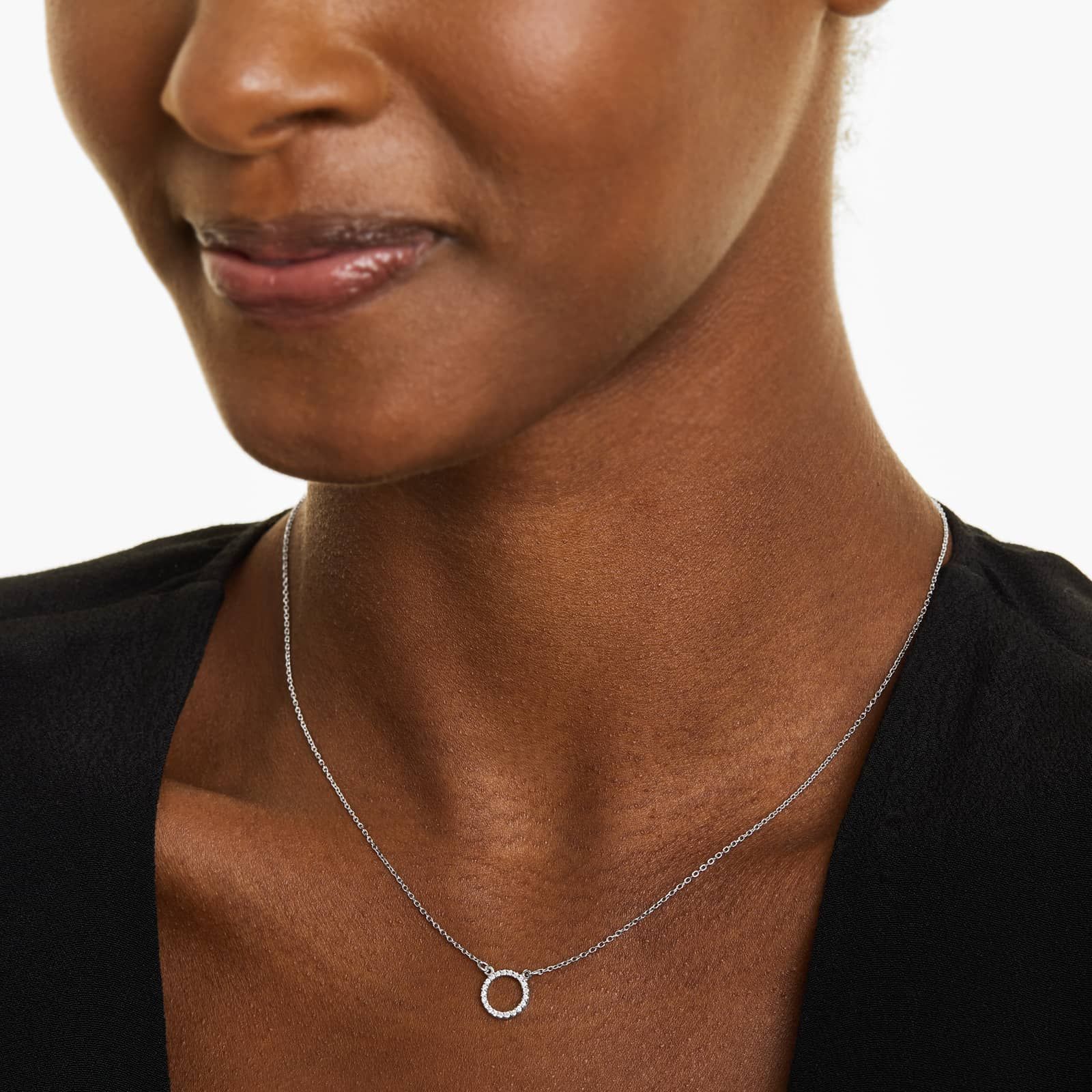 Open Circle Diamond Necklace In 14K White Gold