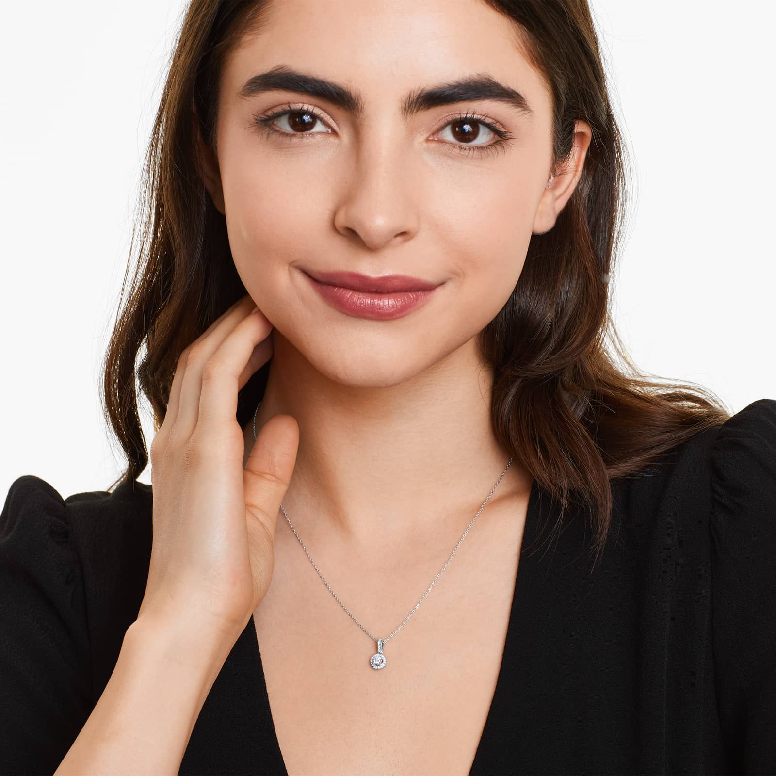 Diamond Pavé Falling Edge Halo Necklace In 14K White Gold