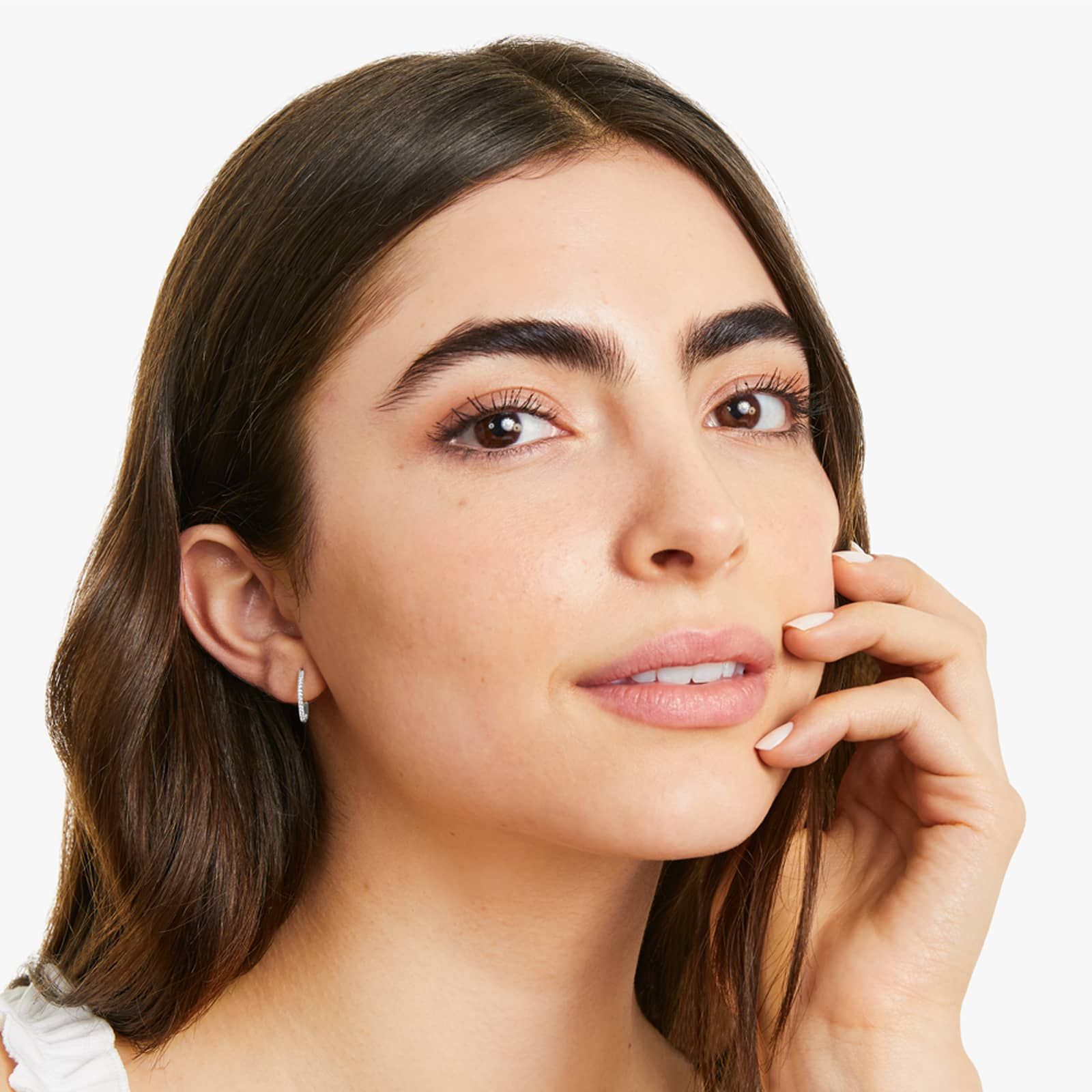 Diamond Huggie Hoop Earrings In 14K White Gold