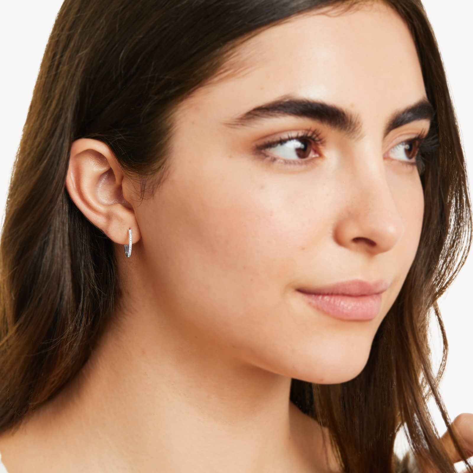 Diamond Huggie Hoop Earrings In 14K White Gold