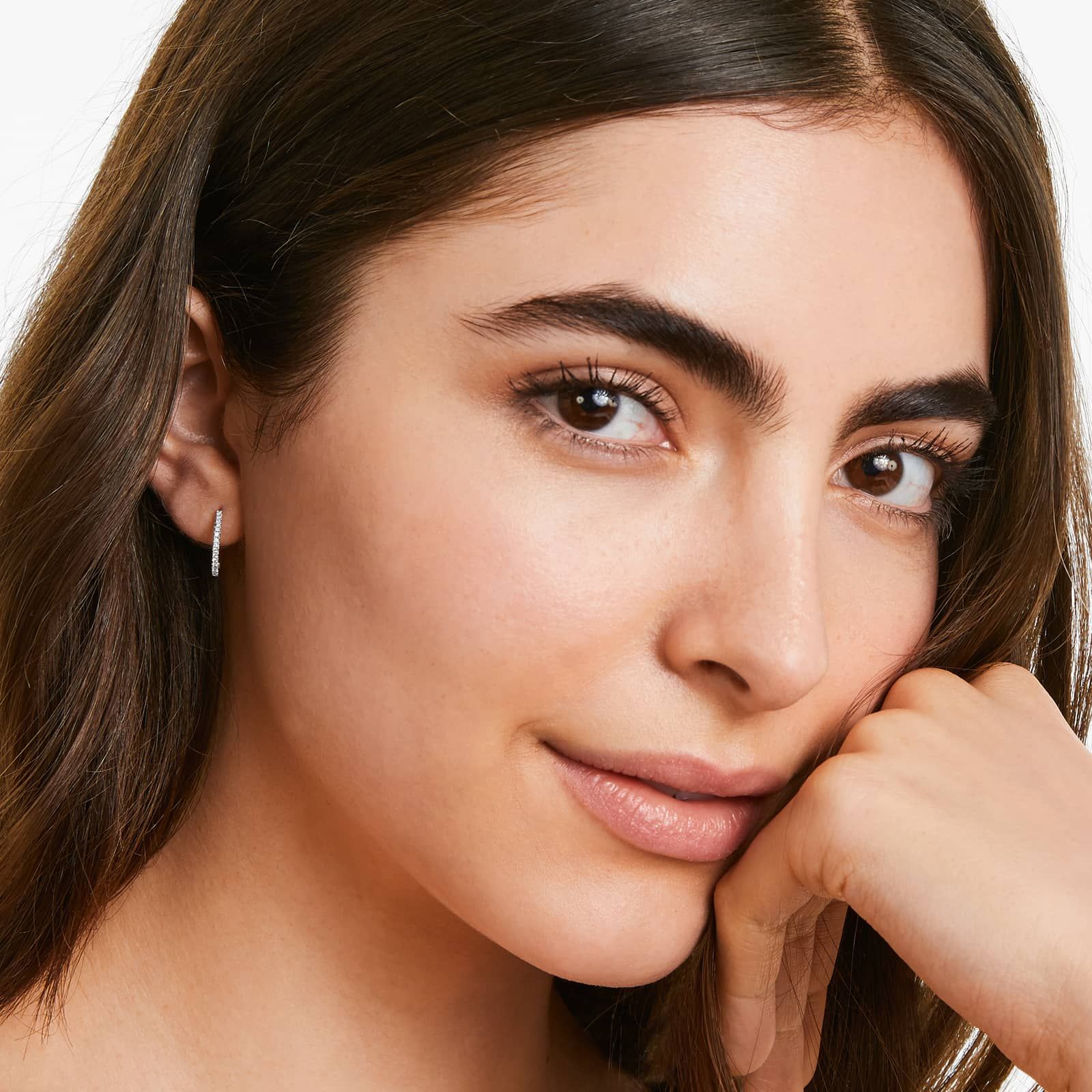 Diamond Huggie Hoop Earrings In 14K White Gold