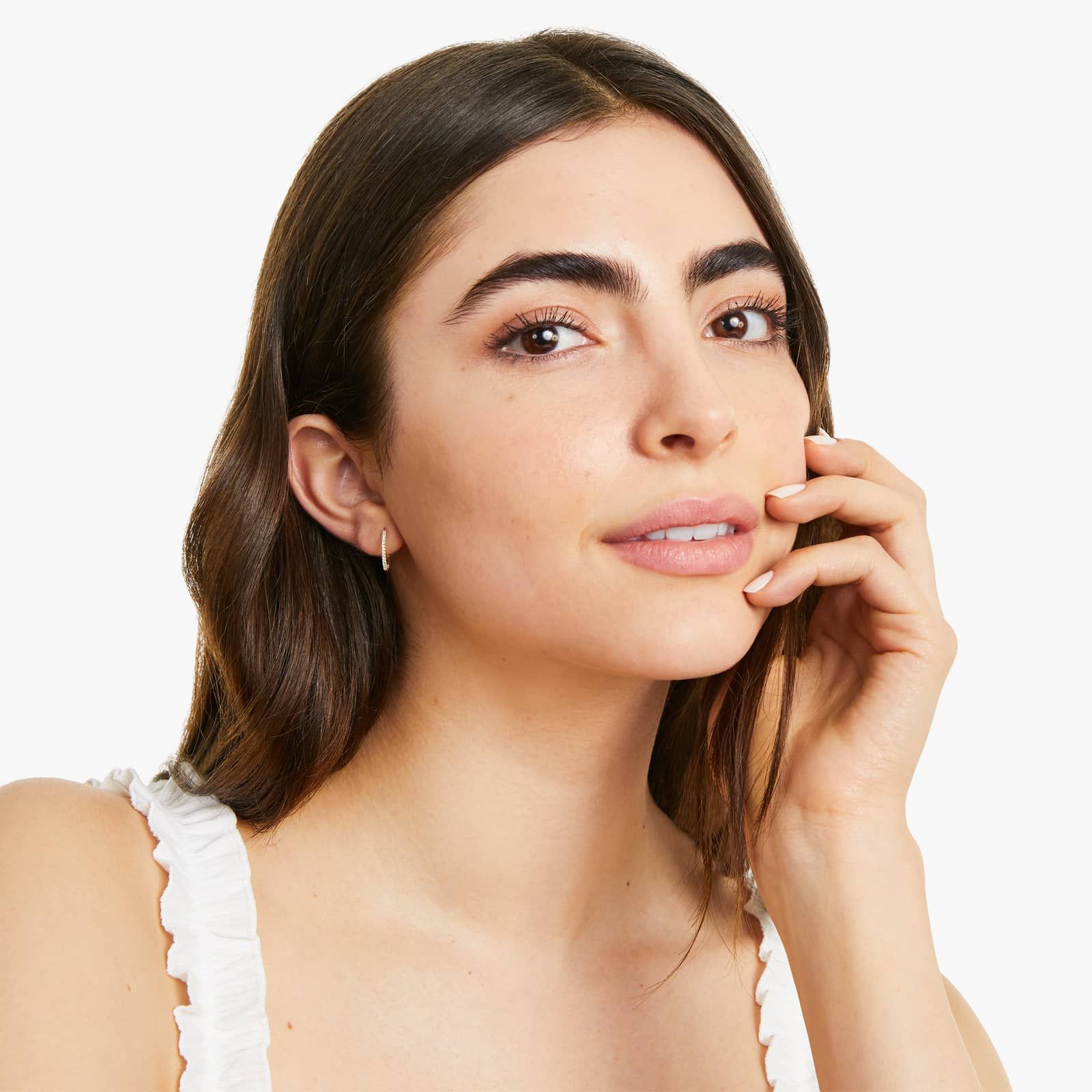 Diamond Huggie Hoop Earrings In 14K Yellow Gold