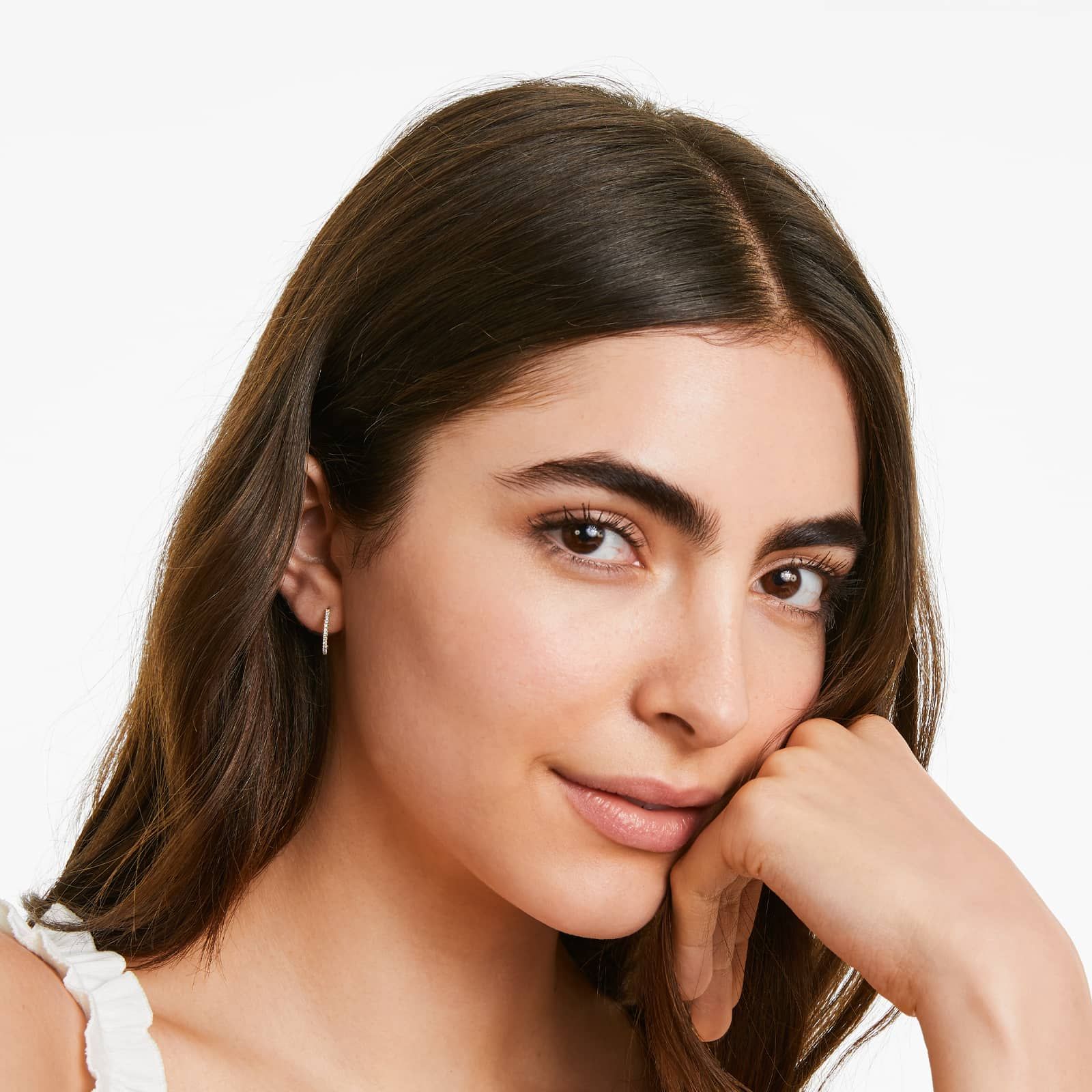 Diamond Huggie Hoop Earrings In 14K Yellow Gold