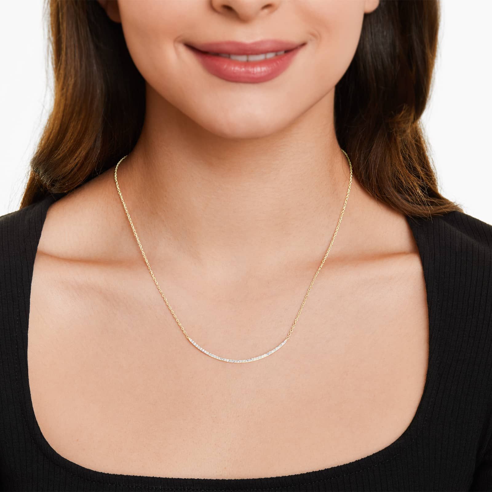Curving Diamond Bar Necklace In 14K Yellow Gold