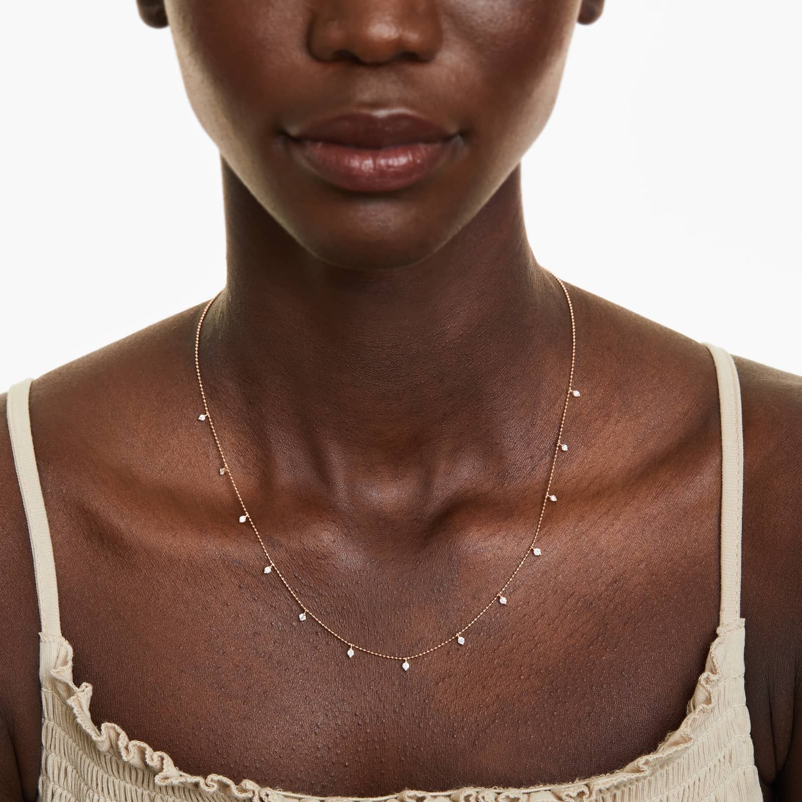 Faceted Bead Chain Diamond Station Necklace In 14K Rose Gold