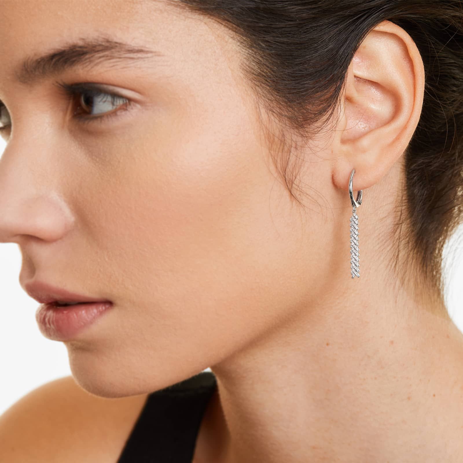 Chevron Diamond Drop Earrings In 14K White Gold