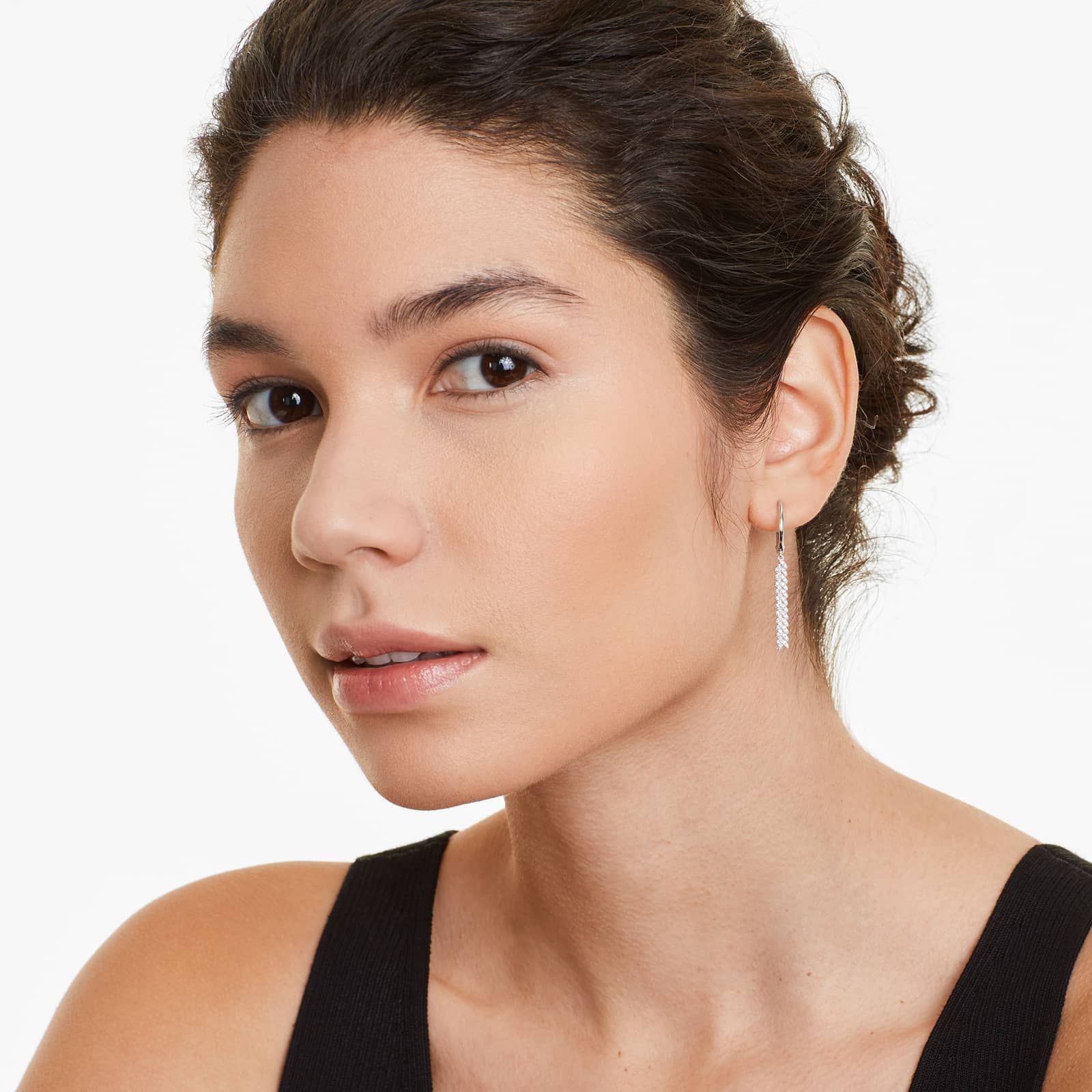 Chevron Diamond Drop Earrings In 14K White Gold