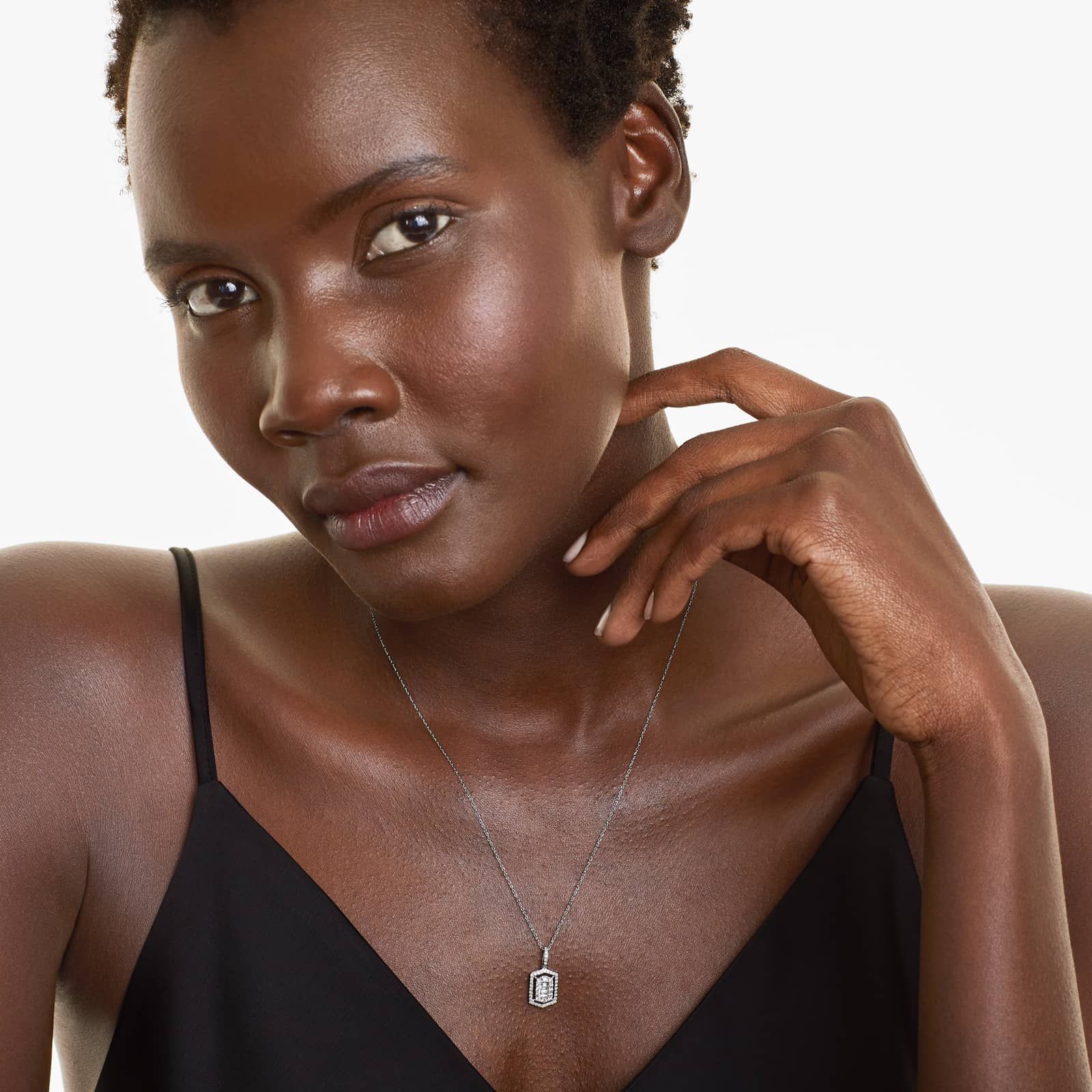 Vintage Inspired Floating Halo Diamond Necklace In 14K White Gold