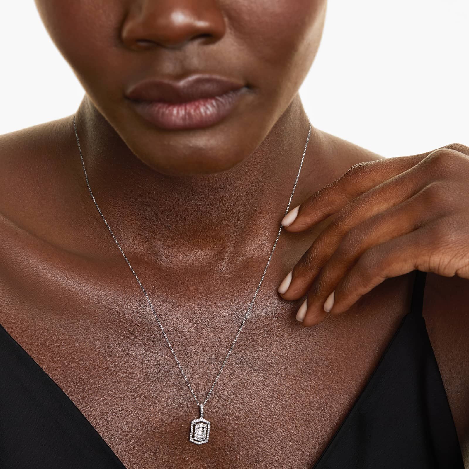 Vintage Inspired Floating Halo Diamond Necklace In 14K White Gold