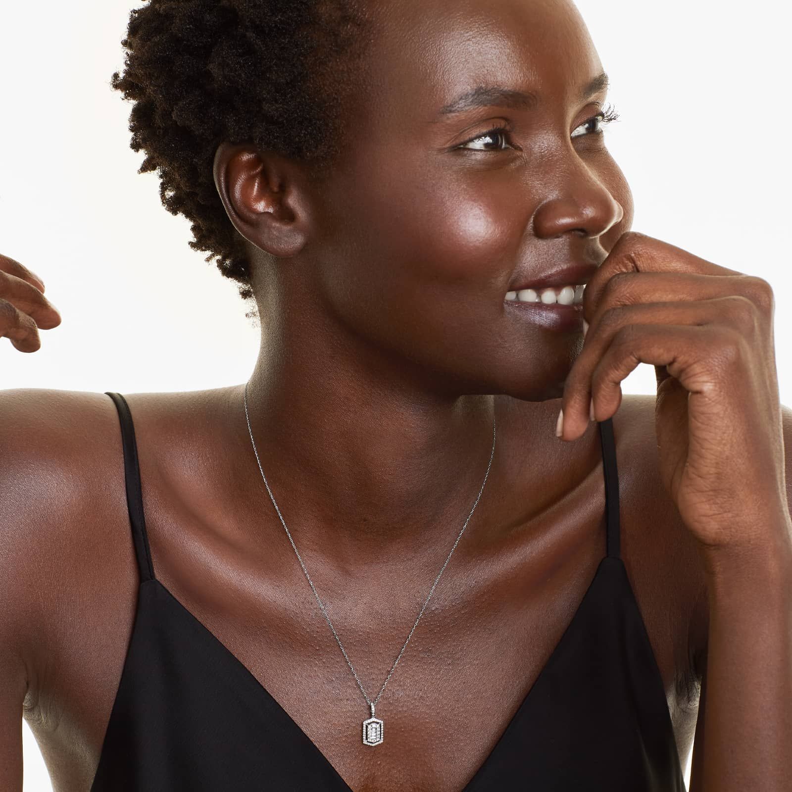 Vintage Inspired Floating Halo Diamond Necklace In 14K White Gold