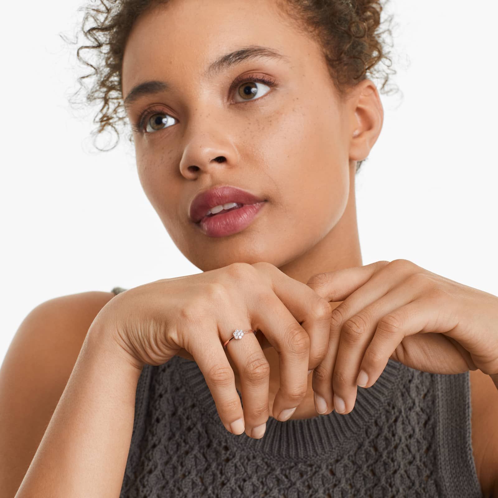 Golden Blossoms Milgrain Diamond Ring In 14K Rose Gold