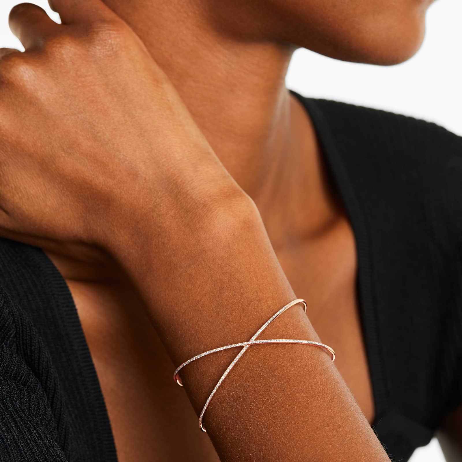 Criss Cross Cuff Diamond Bracelet In 14K Rose Gold