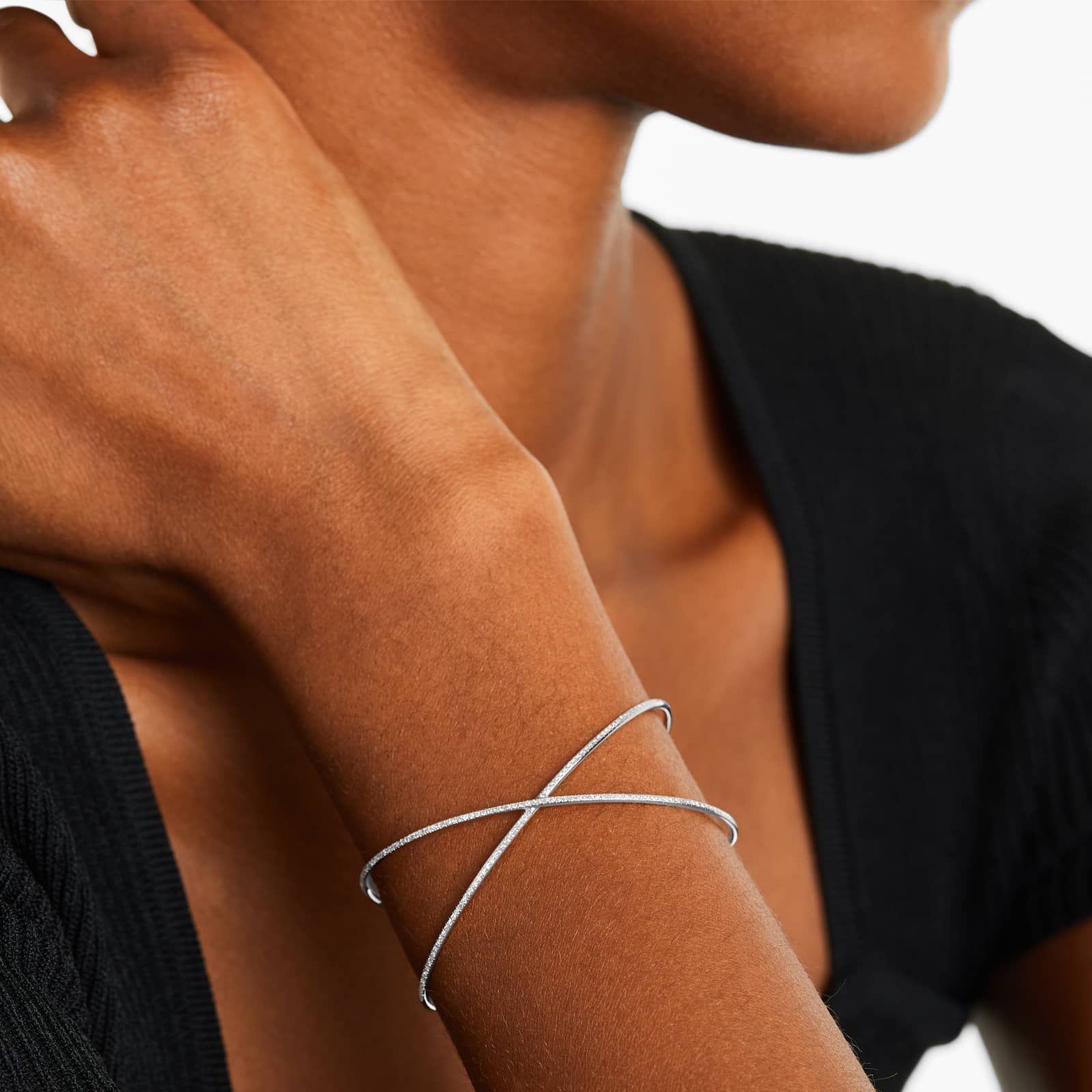 Criss Cross Cuff Diamond Bracelet In 14K White Gold