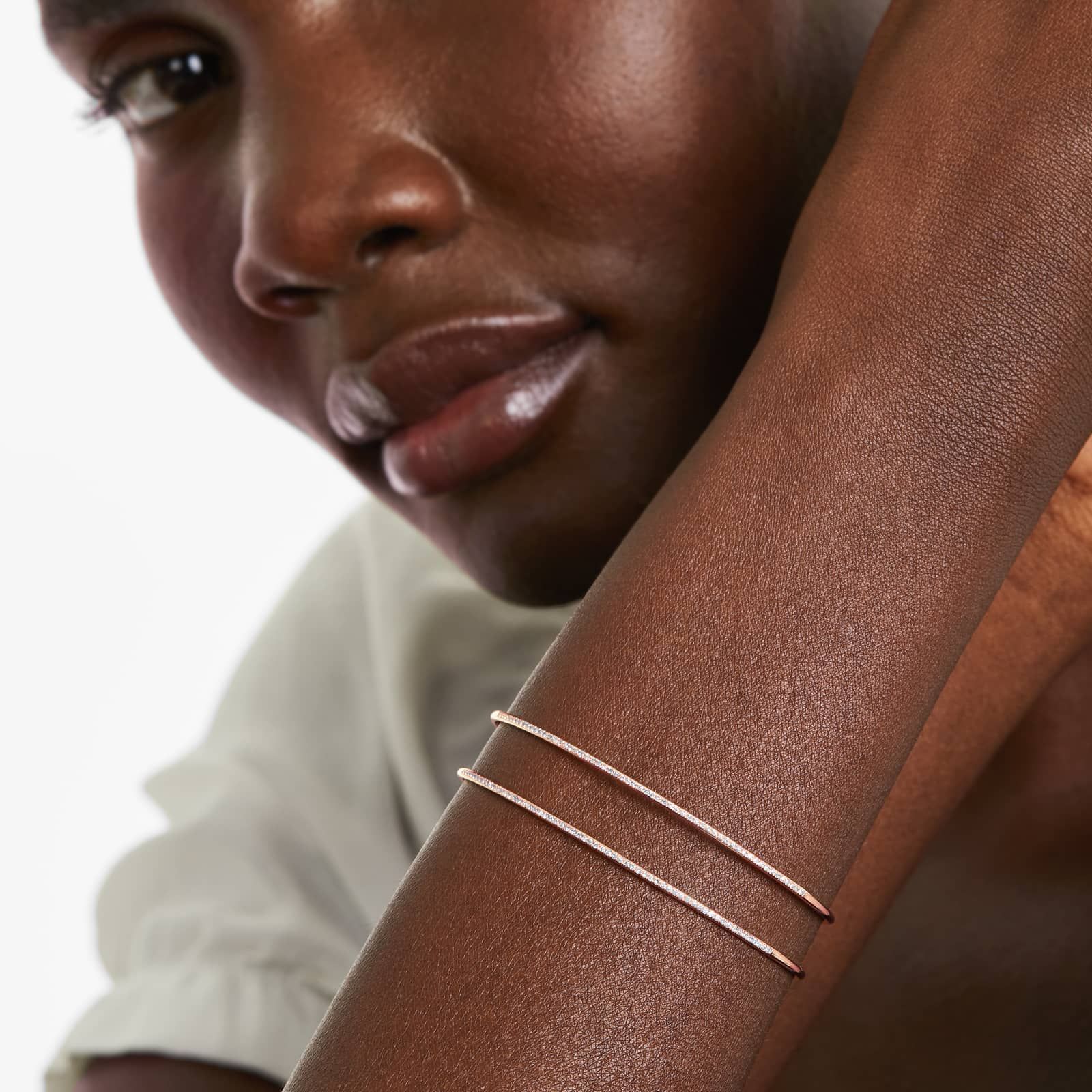 Two Row Cuff Diamond Bracelet In 14K Rose Gold