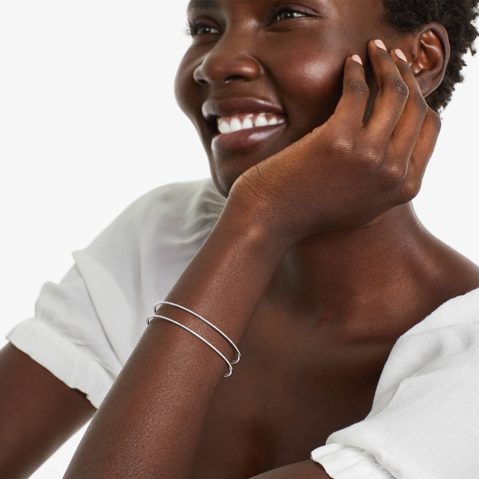 Two Row Cuff Diamond Bracelet In 14K White Gold