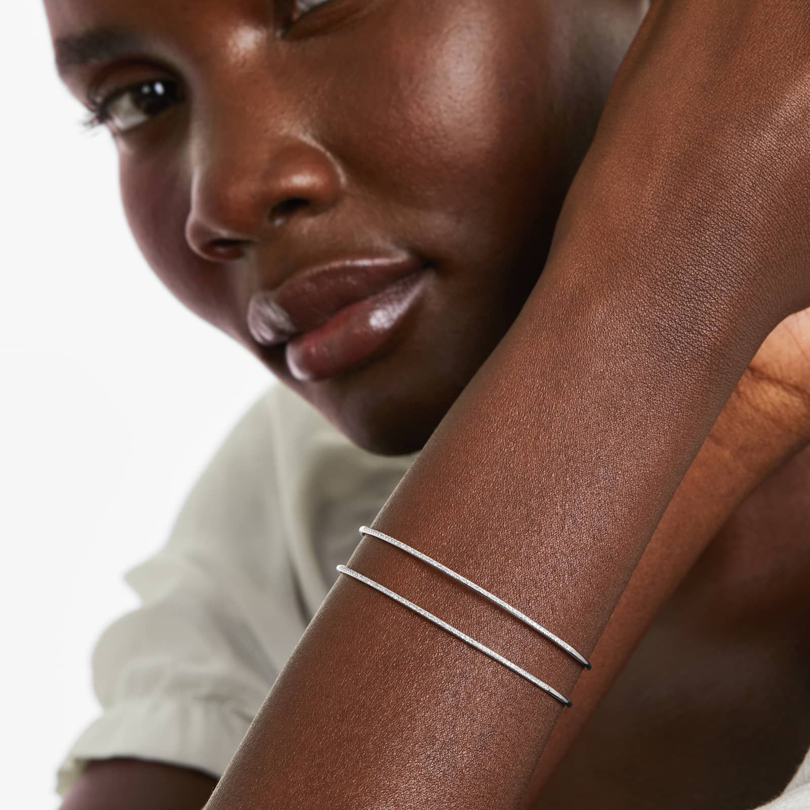 Two Row Cuff Diamond Bracelet In 14K White Gold