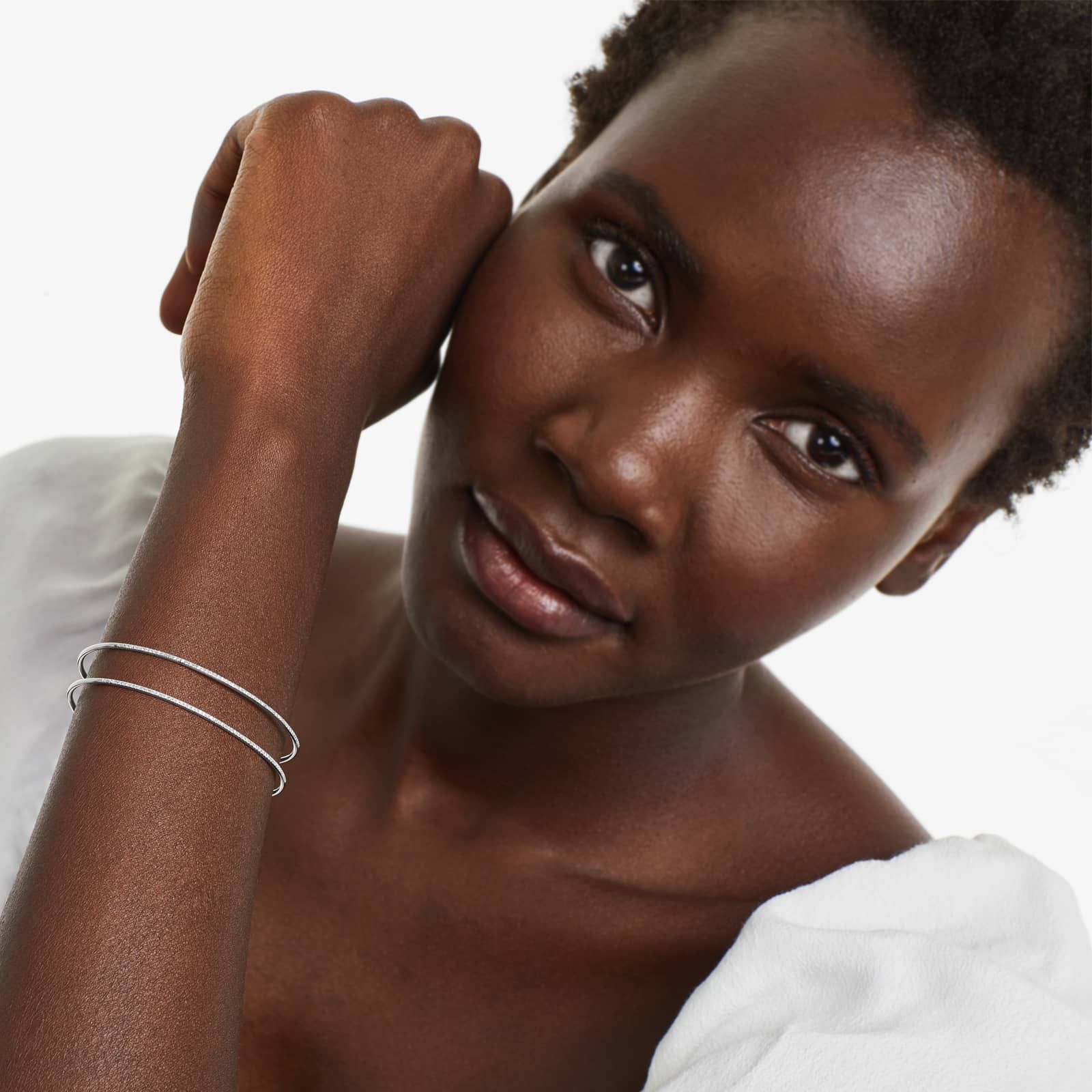 Two Row Cuff Diamond Bracelet In 14K White Gold