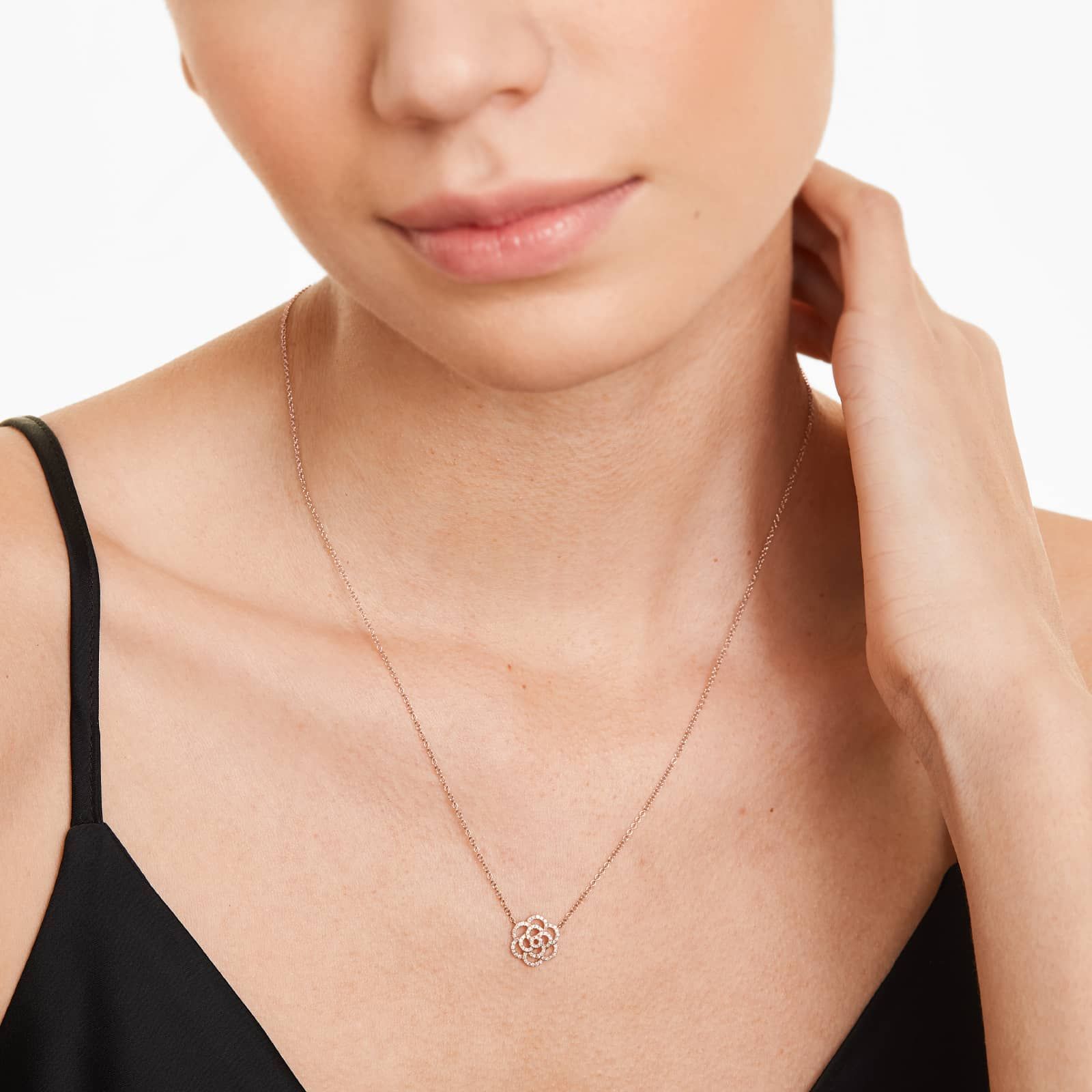Flower Motif Diamond Necklace In 14K Rose Gold