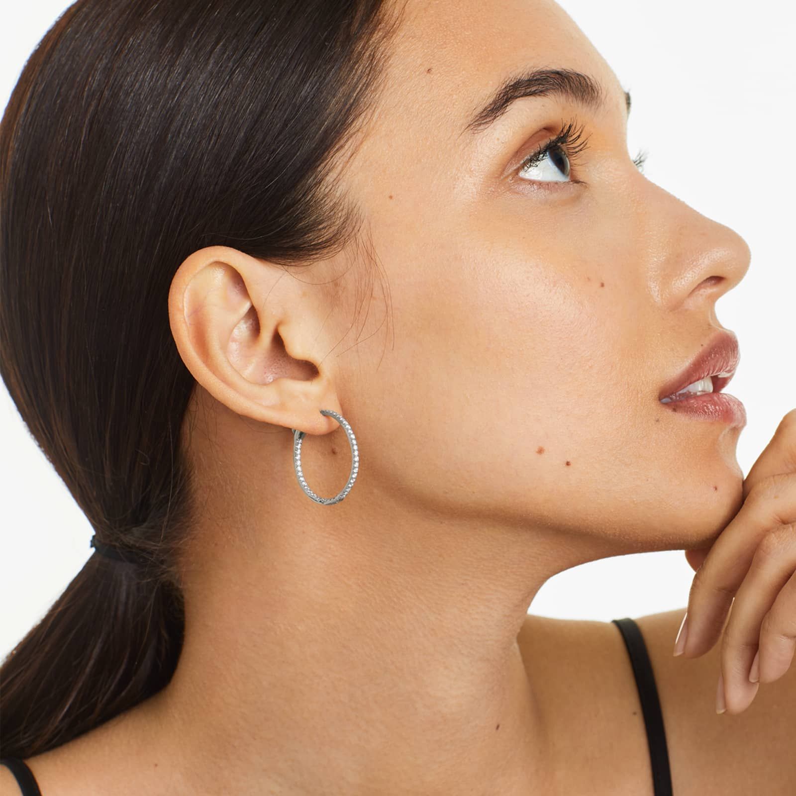 Inside Out 1 CTW Round Diamond Hoop Earrings In 14K White Gold