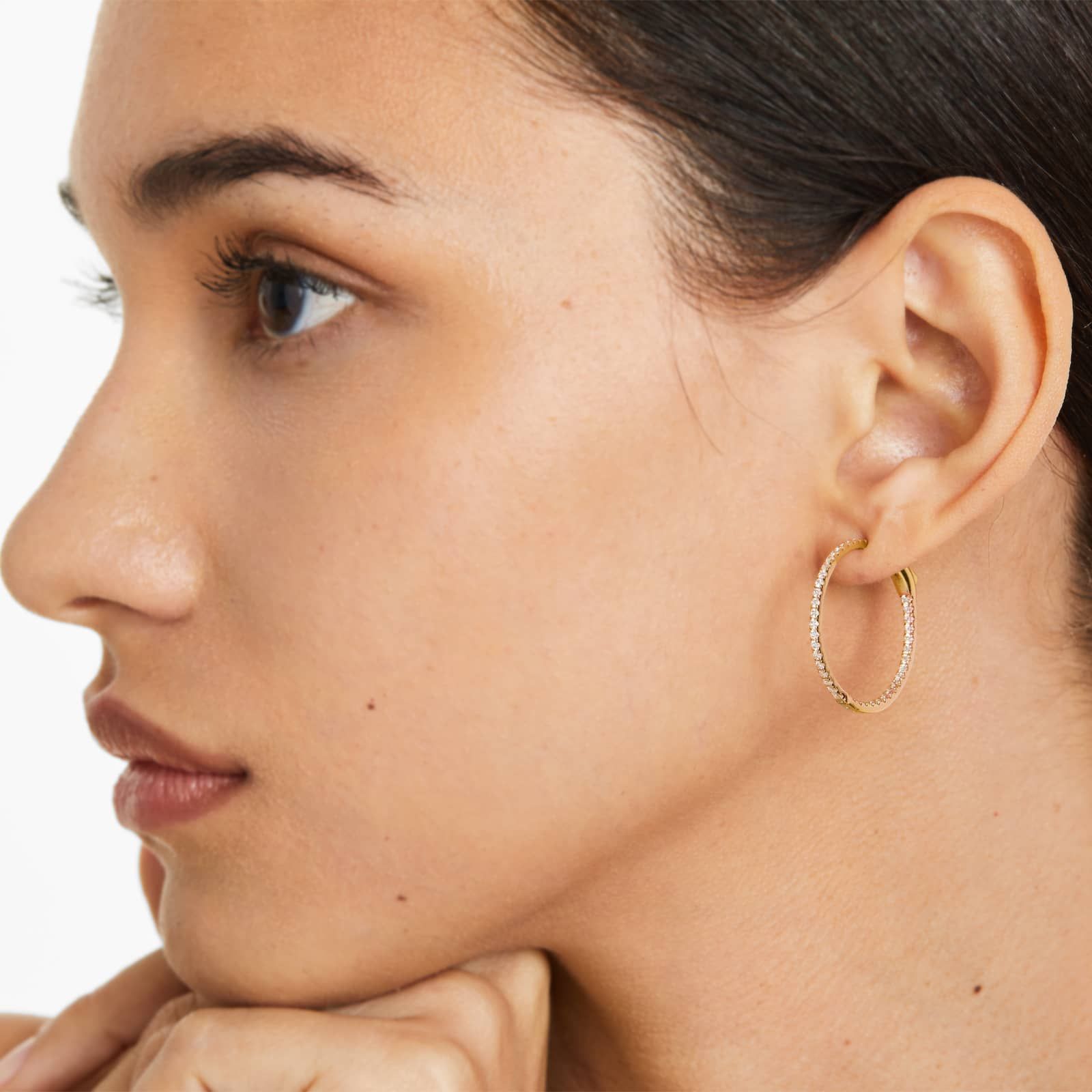 Inside Out 1 CTW Round Diamond Hoop Earrings In 14K Yellow Gold