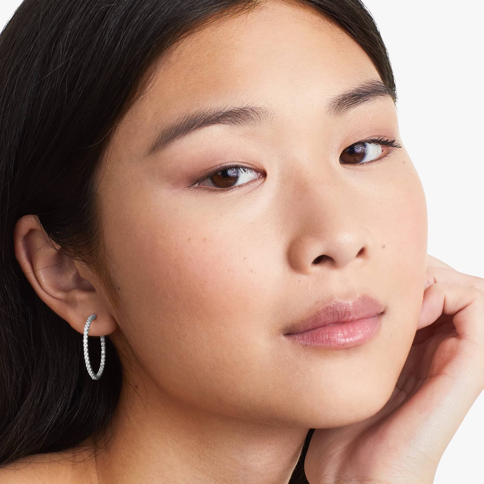 Inside Out 1.5 CTW Round Diamond Hoop Earrings In 14K White Gold