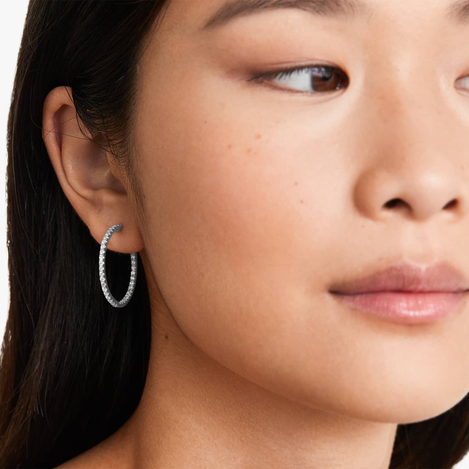 Inside Out 1.5 CTW Round Diamond Hoop Earrings In 14K White Gold