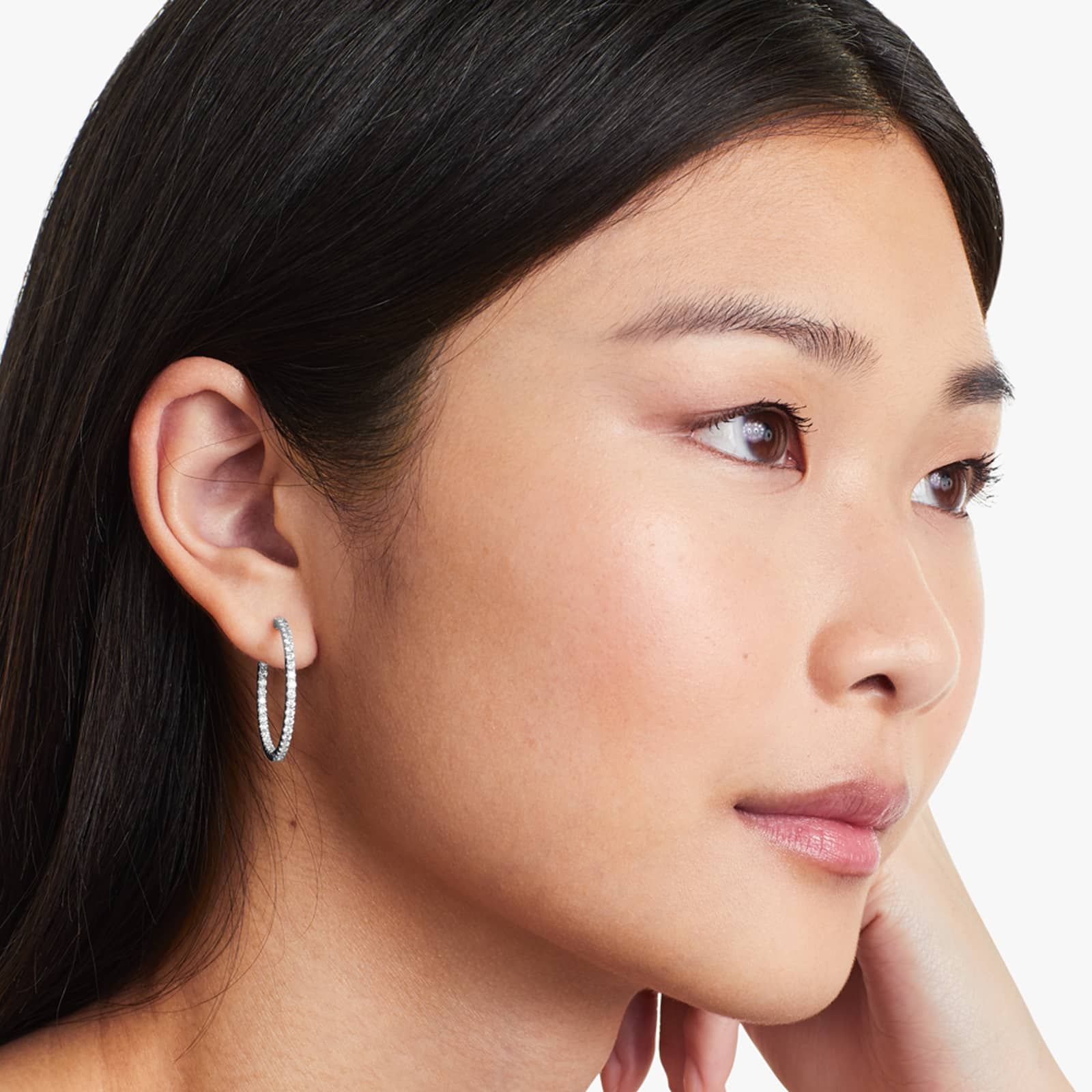 Inside Out 1.5 CTW Round Diamond Hoop Earrings In 14K White Gold