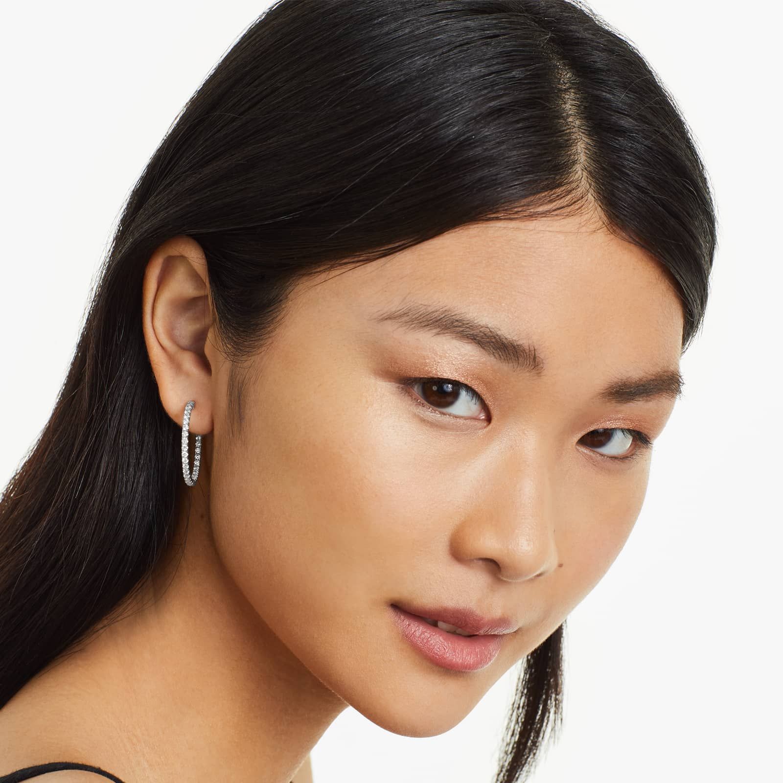 Inside Out 2 CTW Round Diamond Hoop Earrings In 14K White Gold