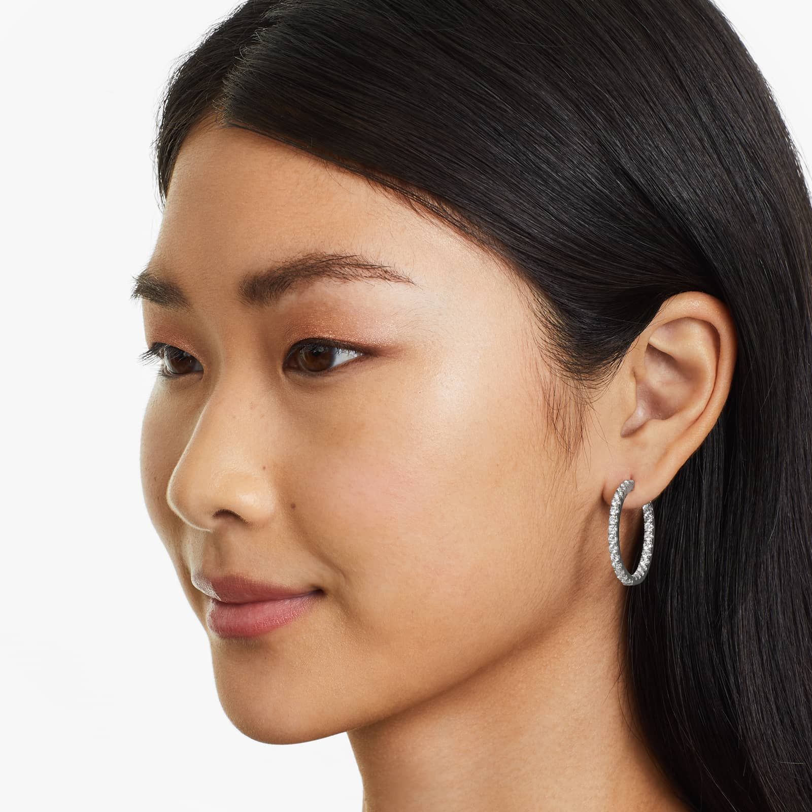 Inside Out 3 CTW Round Diamond Hoop Earrings In 14K White Gold