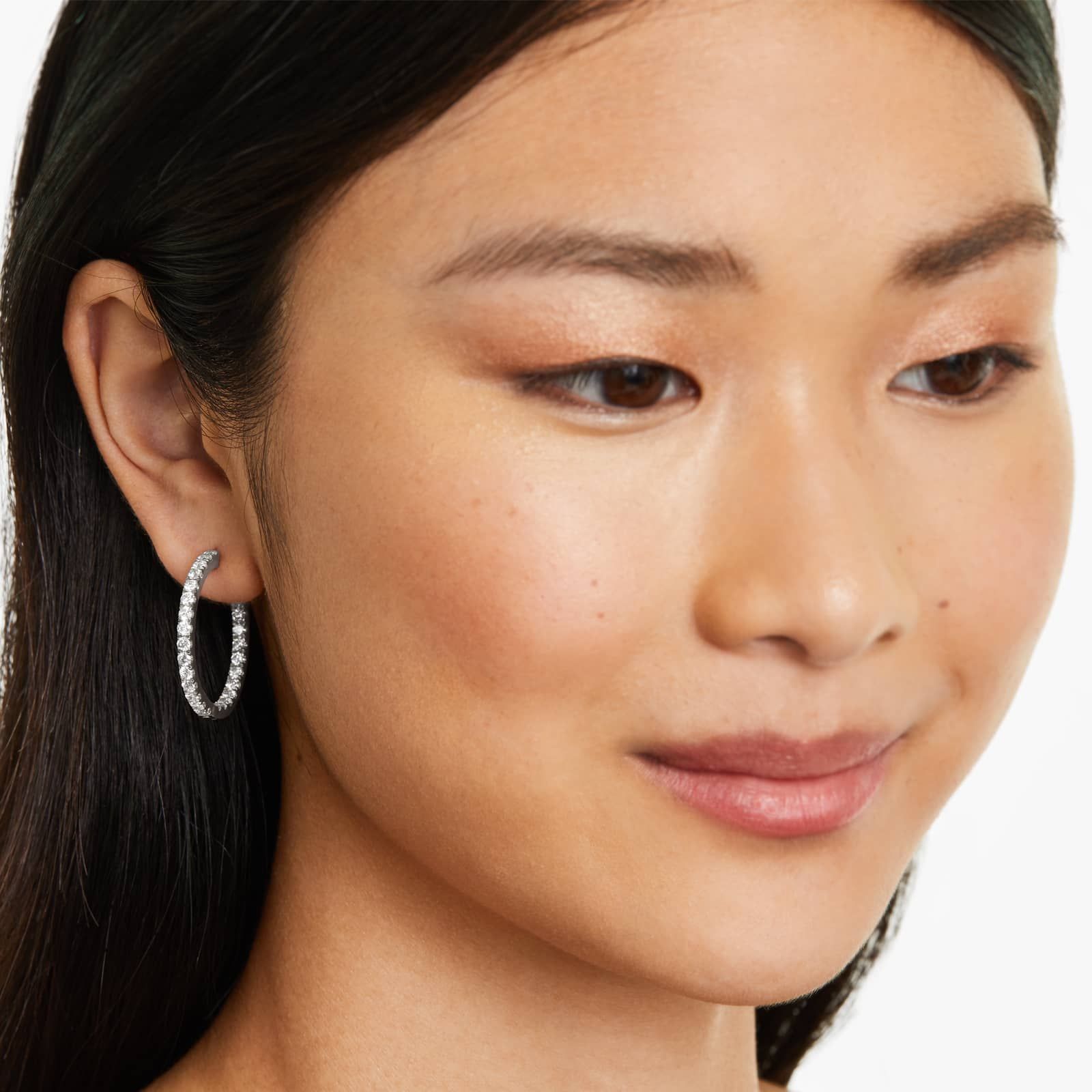 Inside Out 3 CTW Round Diamond Hoop Earrings In 14K White Gold