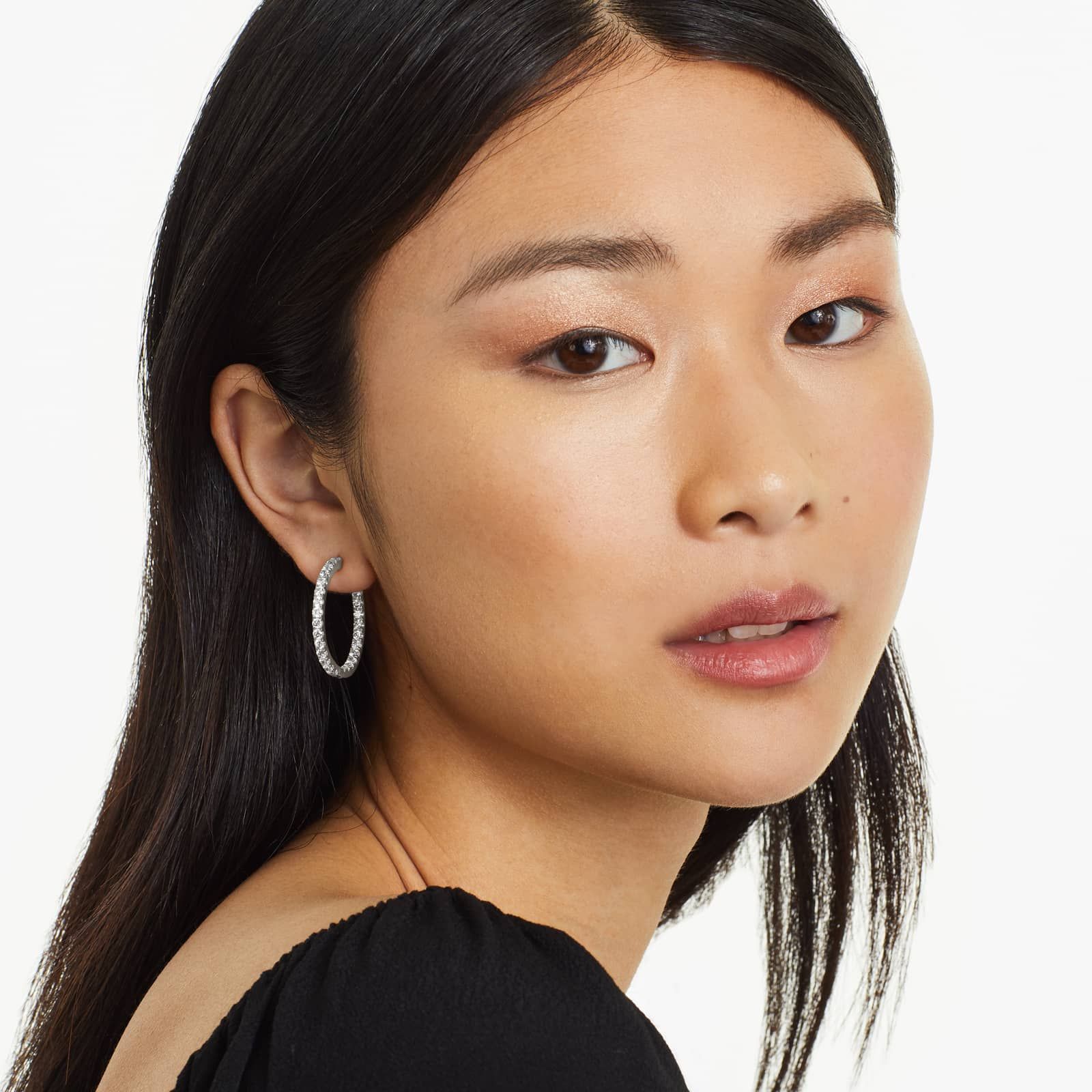 Inside Out 3 CTW Round Diamond Hoop Earrings In 14K White Gold