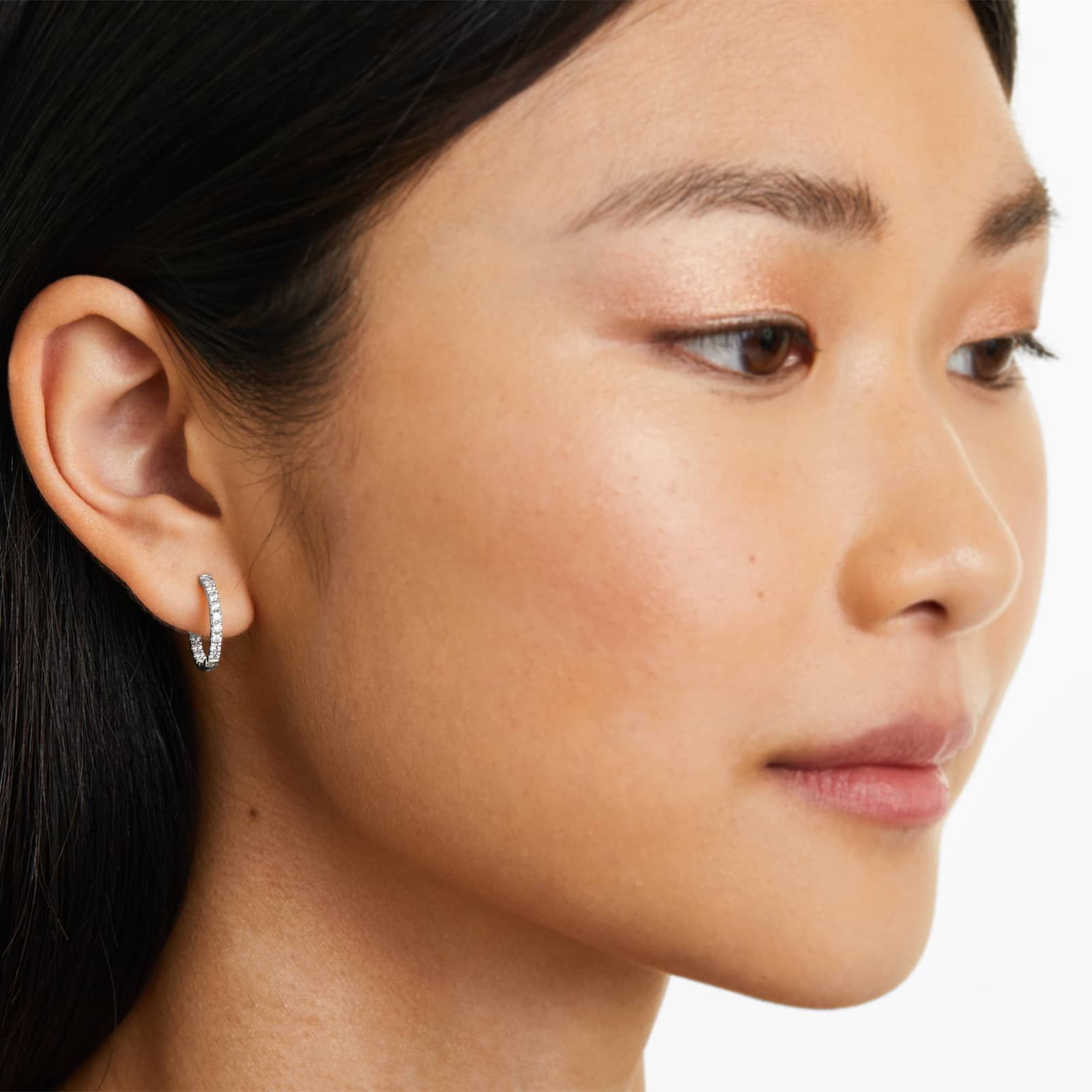 Inside Out 0.5 CTW Round Diamond Hoop Earrings In 14K White Gold