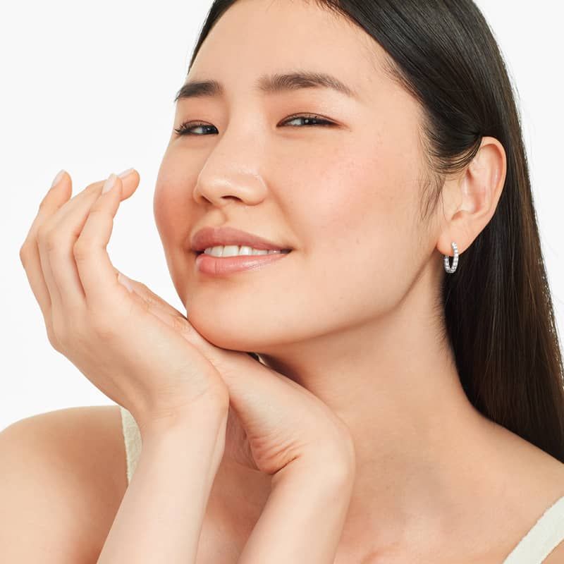 Inside Out 1 CTW Round Diamond Hoop Earrings In 14K White Gold