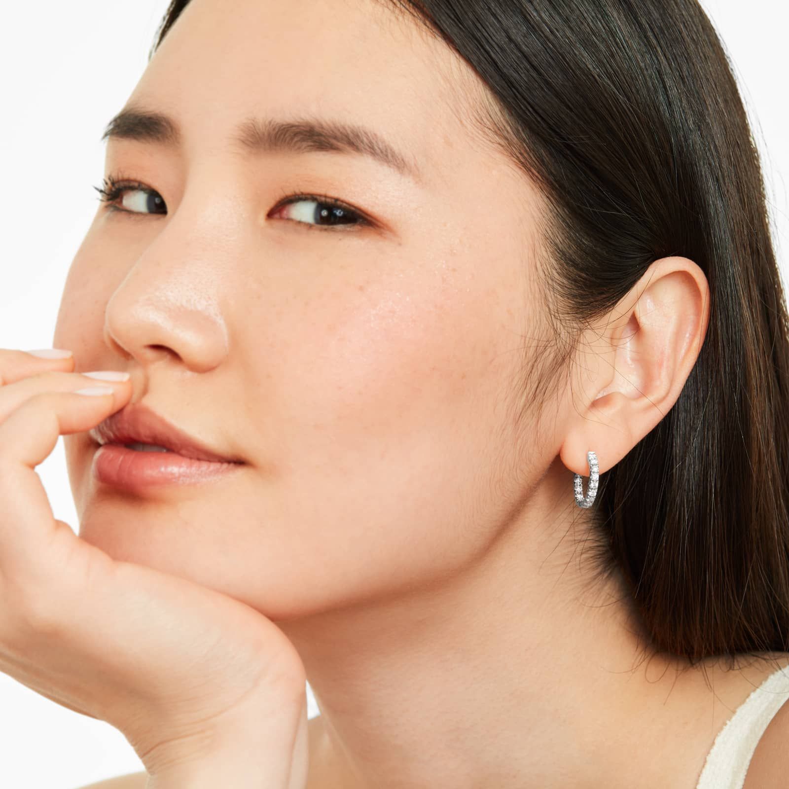 Inside Out 1 CTW Round Diamond Hoop Earrings In 14K White Gold