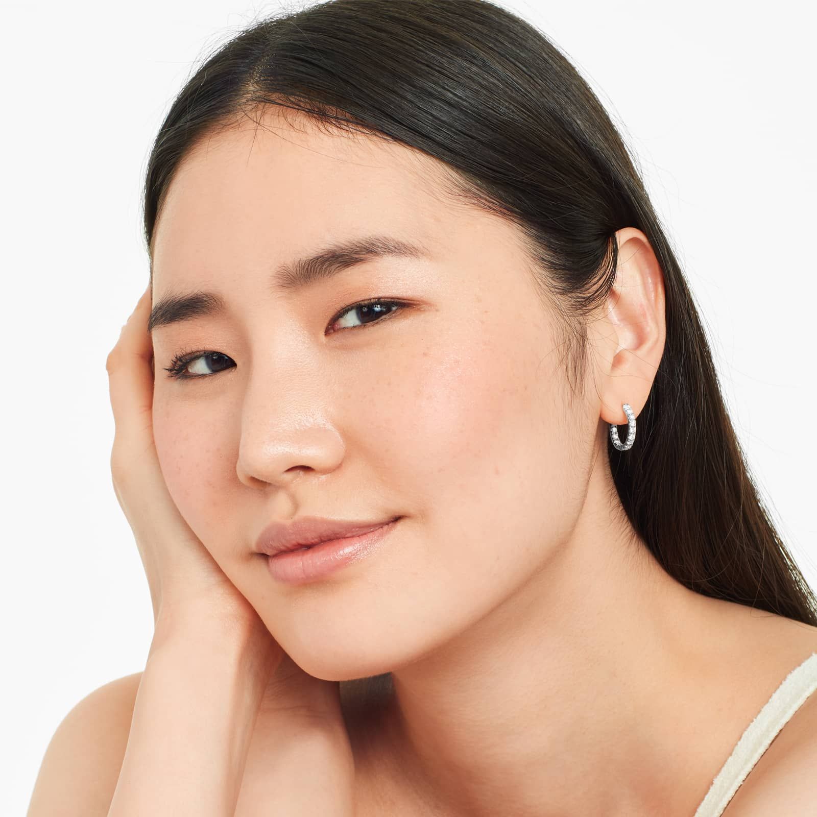 Inside Out 1 CTW Round Diamond Hoop Earrings In 14K White Gold