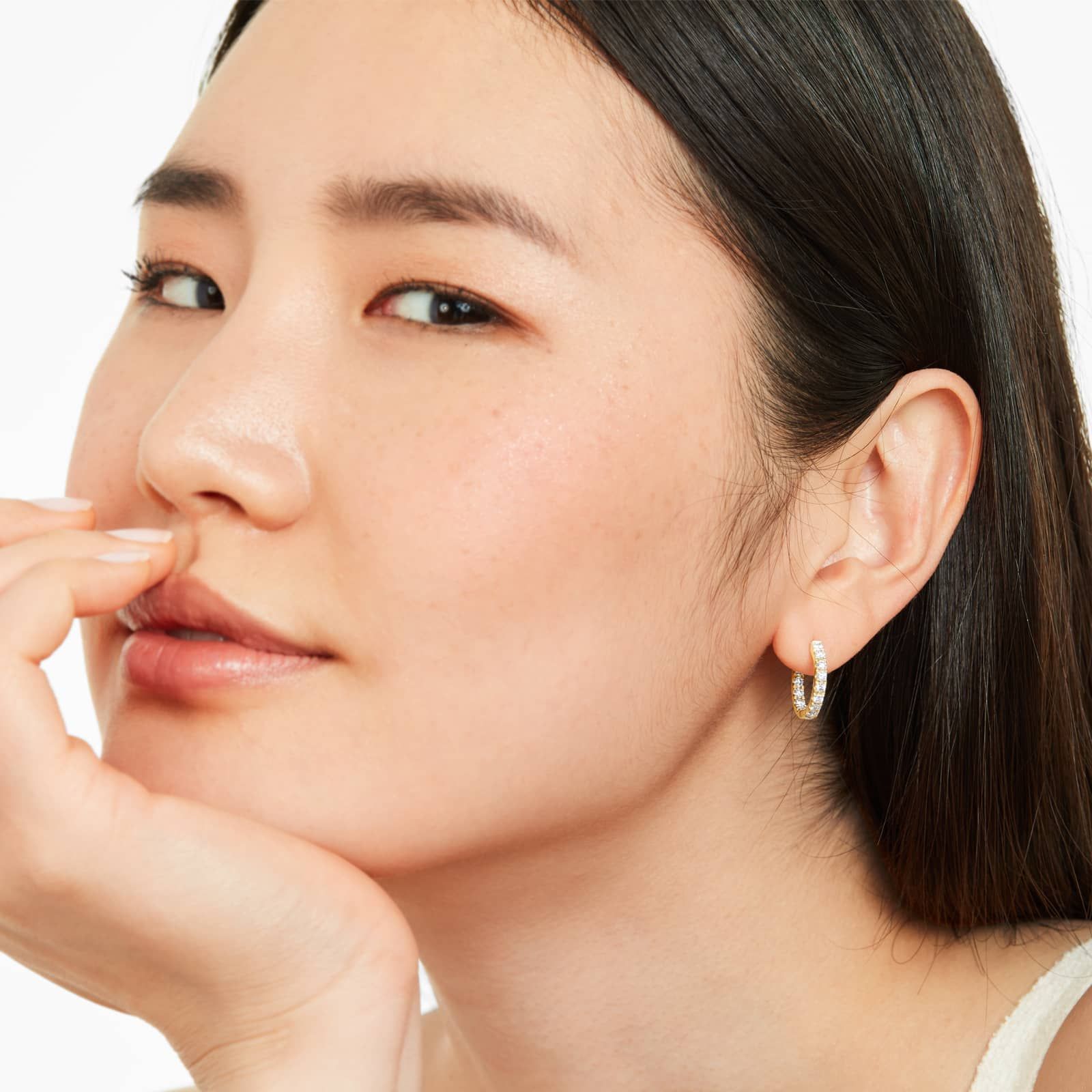 14K Yellow Gold Inside Out Round Hoops, 1/2 Inch Diameter (1.00 ctw.)