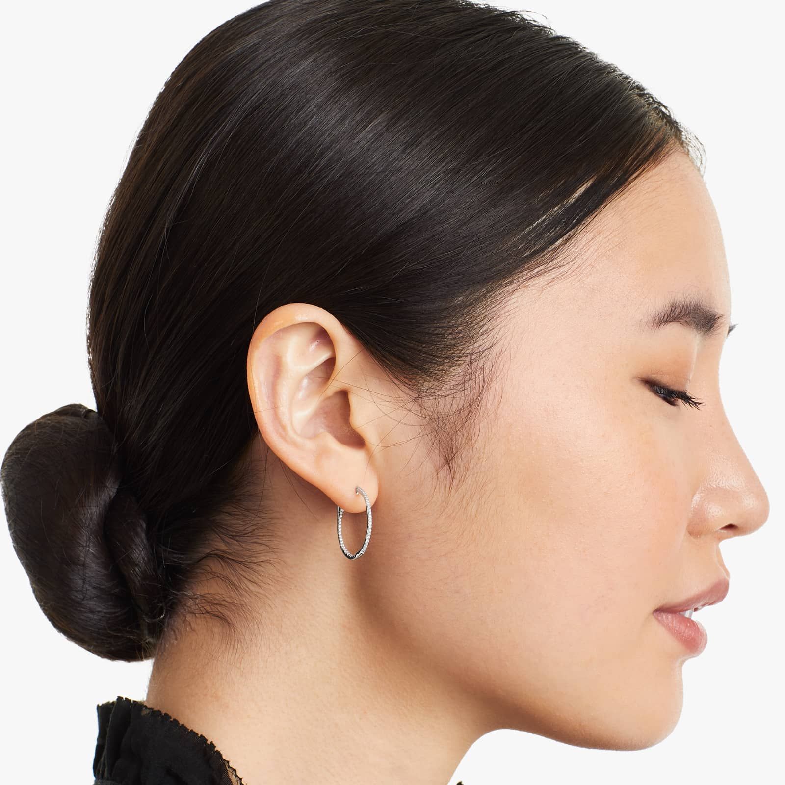 Inside Out 0.25 CTW Round Diamond Hoop Earrings In 14K White Gold