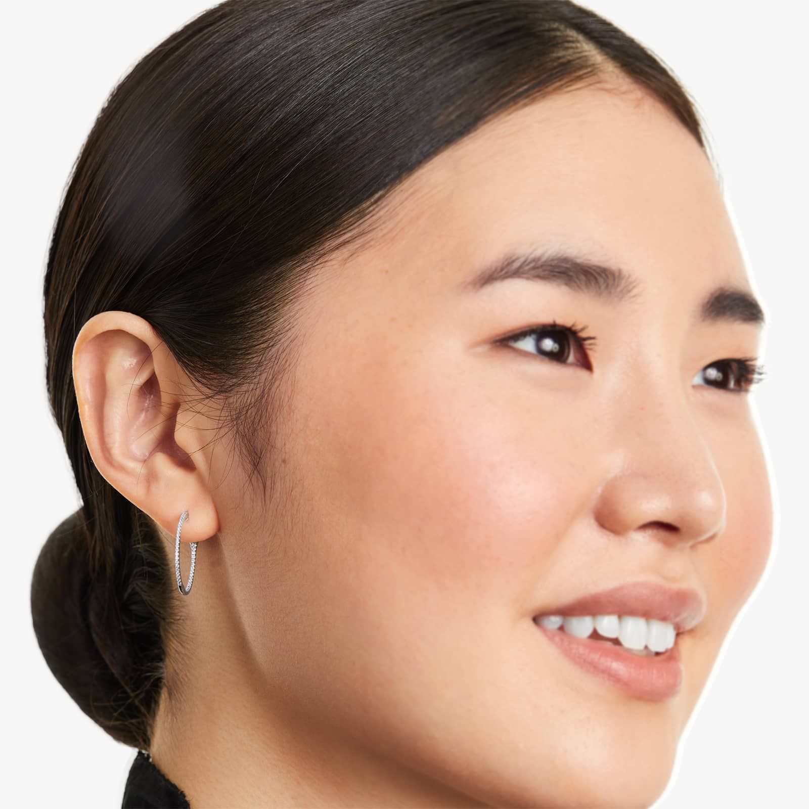 Inside Out 0.25 CTW Round Diamond Hoop Earrings In 14K White Gold