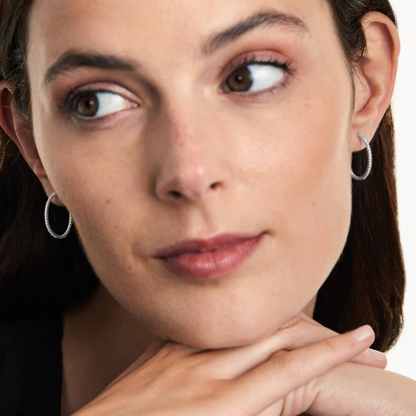 Inside Out 0.5 CTW Round Diamond Hoop Earrings In 14K White Gold