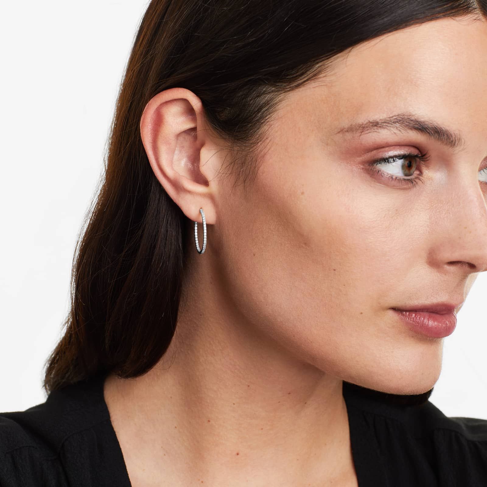 Inside Out 0.5 CTW Round Diamond Hoop Earrings In 14K White Gold