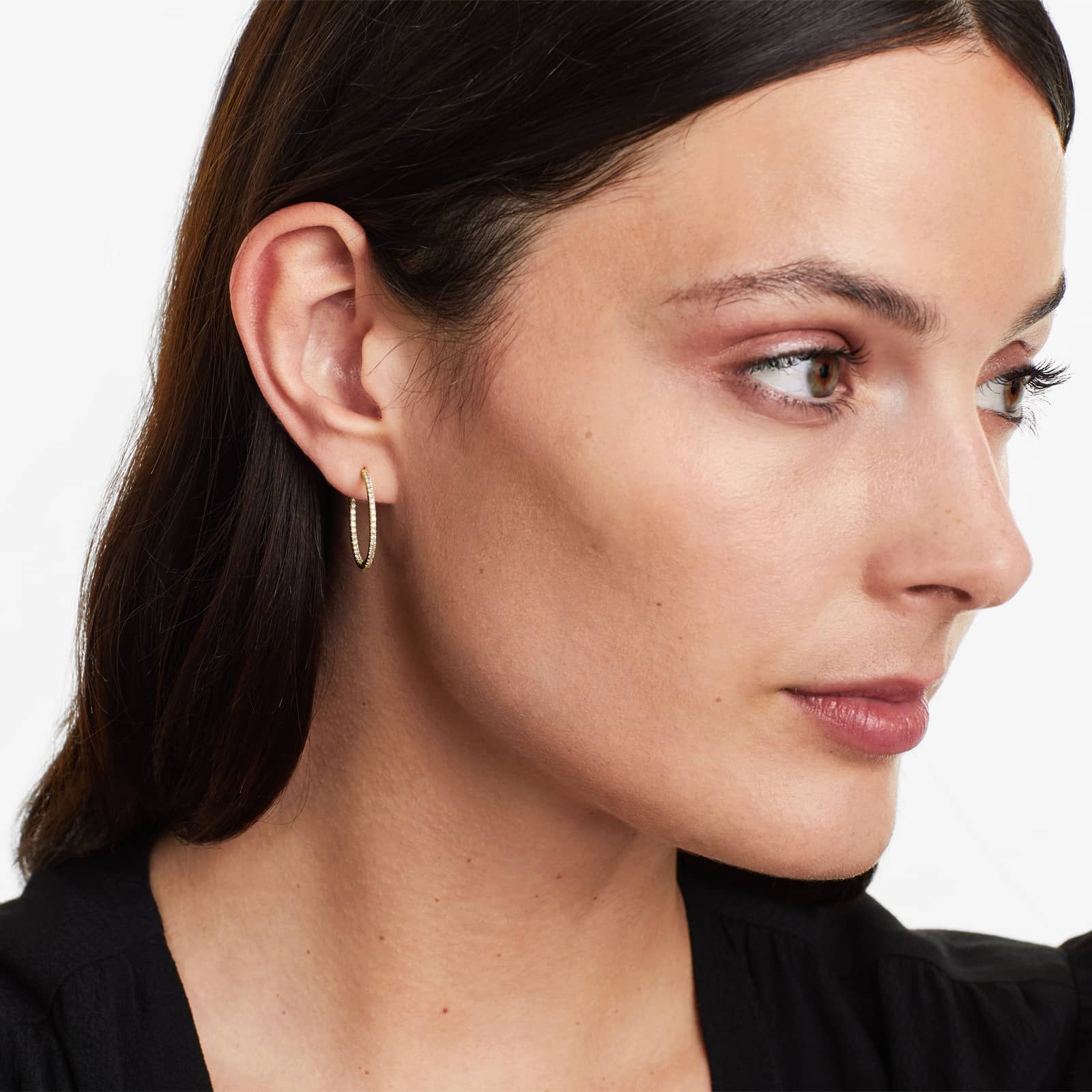 Inside Out 0.5 CTW Round Diamond Hoop Earrings In 14K Yellow Gold