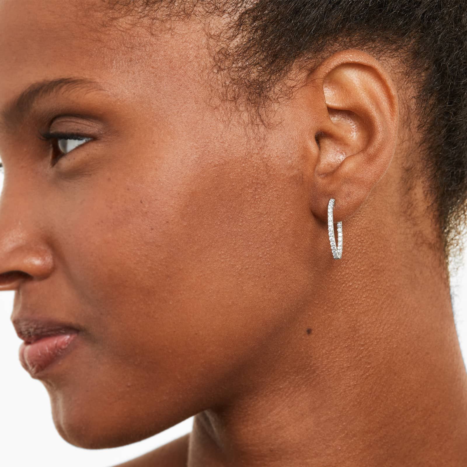 Inside Out 1 CTW Round Diamond Hoop Earrings In 14K White Gold