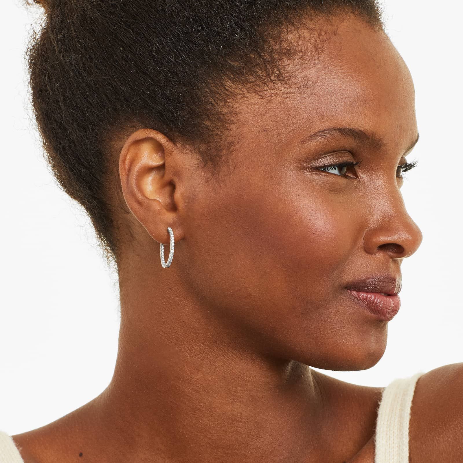 Inside Out 1 CTW Round Diamond Hoop Earrings In 14K White Gold