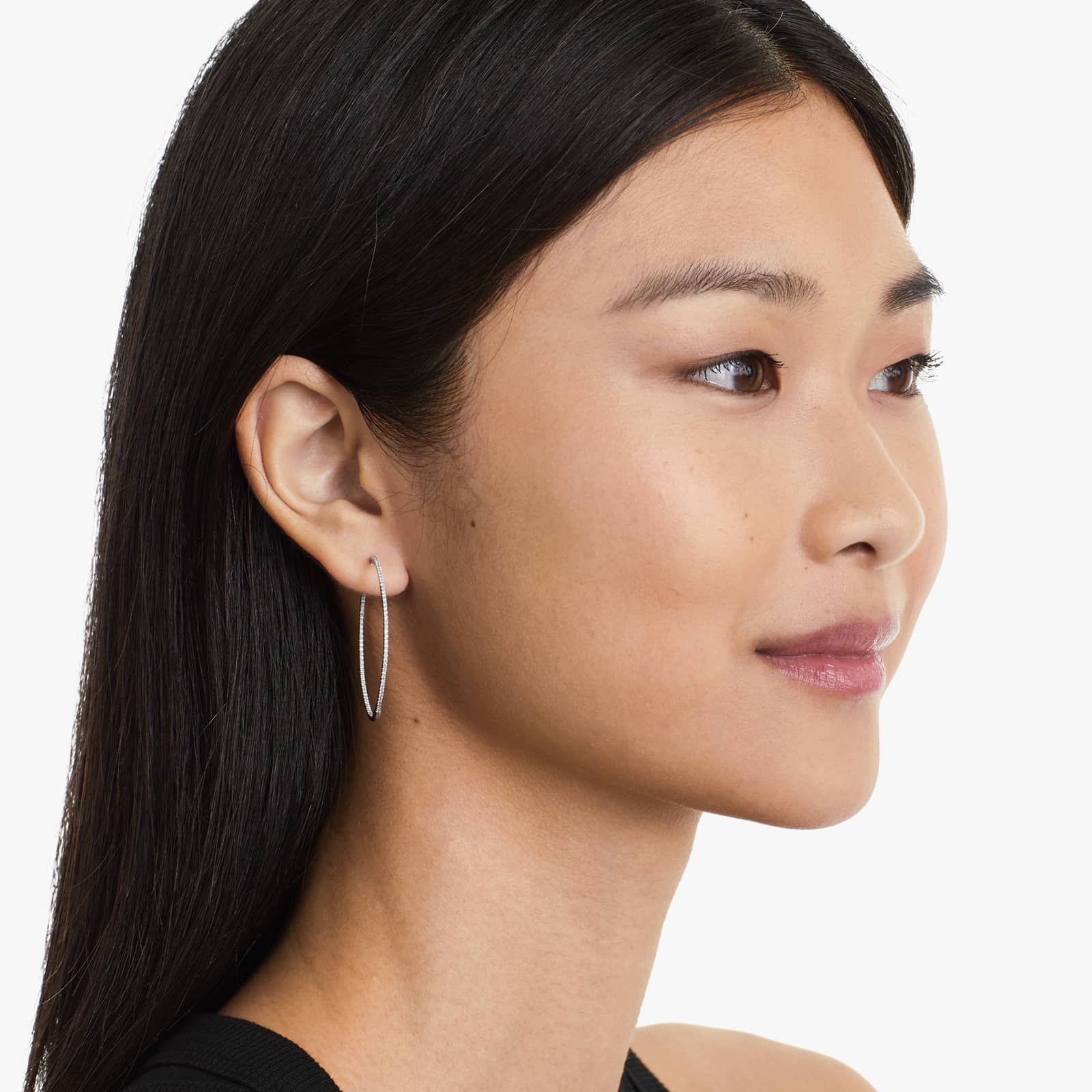 Inside Out 0.5 CTW Round Diamond Hoop Earrings In 14K White Gold