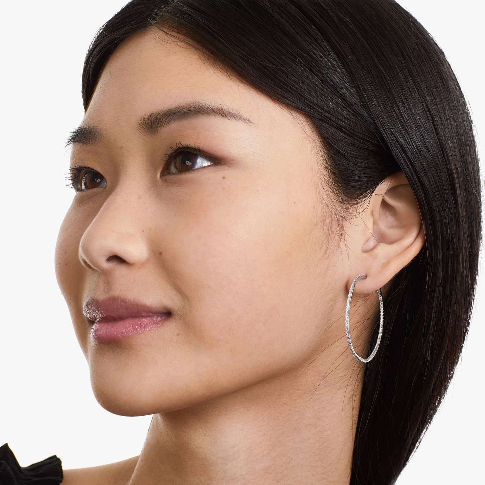 Inside Out 1 CTW Round Diamond Hoop Earrings In 14K White Gold