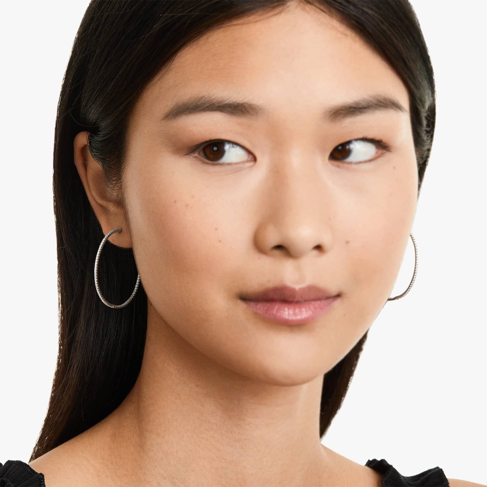 Inside Out 1 CTW Round Diamond Hoop Earrings In 14K White Gold