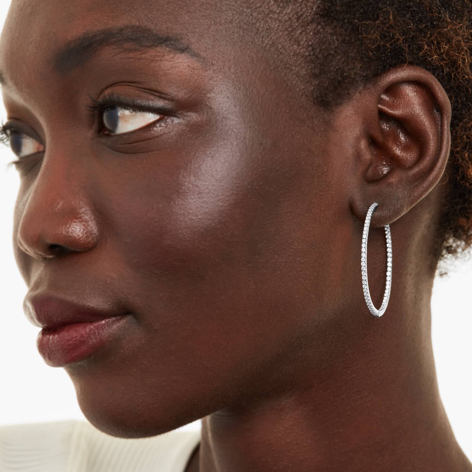 Inside Out 2 CTW Round Diamond Hoop Earrings In 14K White Gold