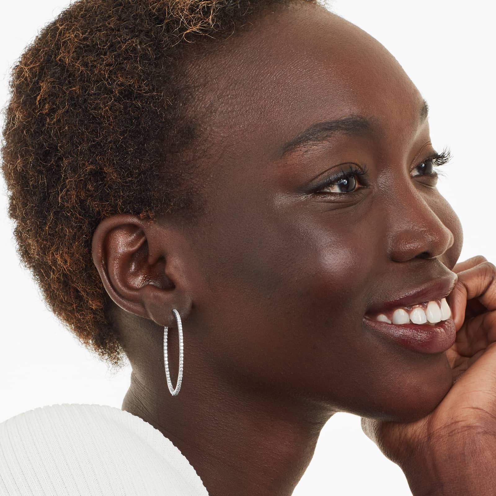 Inside Out 2 CTW Round Diamond Hoop Earrings In 14K White Gold