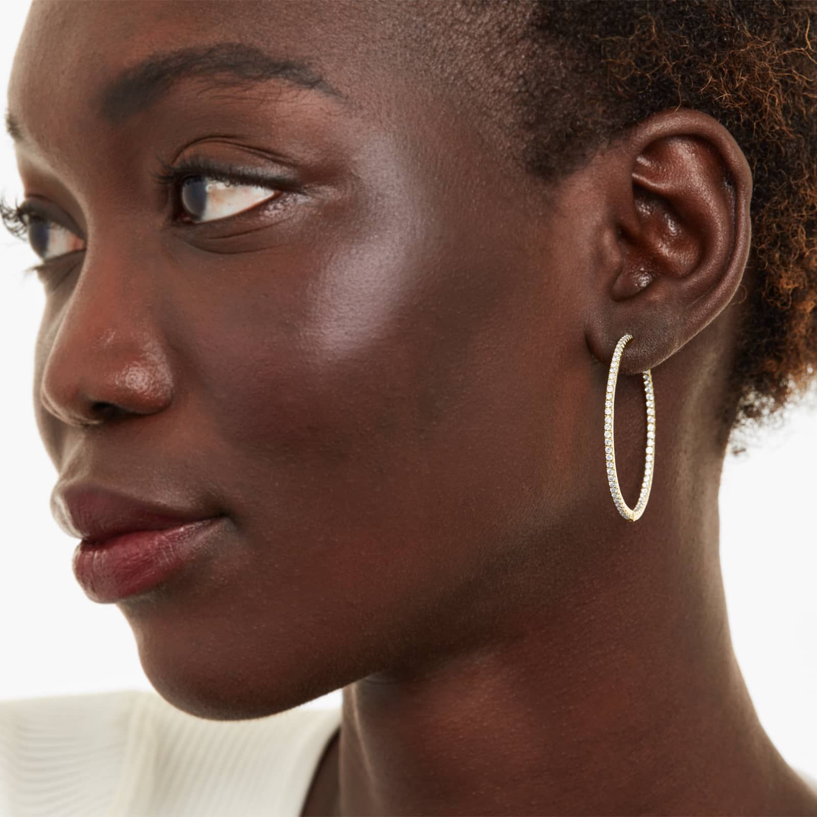 Inside Out 2 CTW Round Diamond Hoop Earrings In 14K Yellow Gold